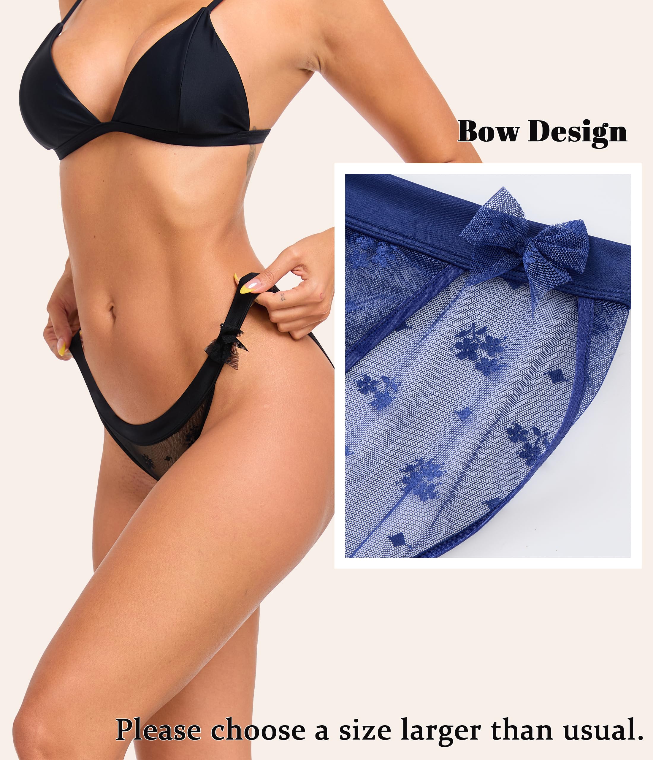 ANLIQI Womens Sexy Underwear Mesh See Through Bikini Panties Pack Hi Cut Briefs Sheer Lace String Lingerie Hipster for Lady