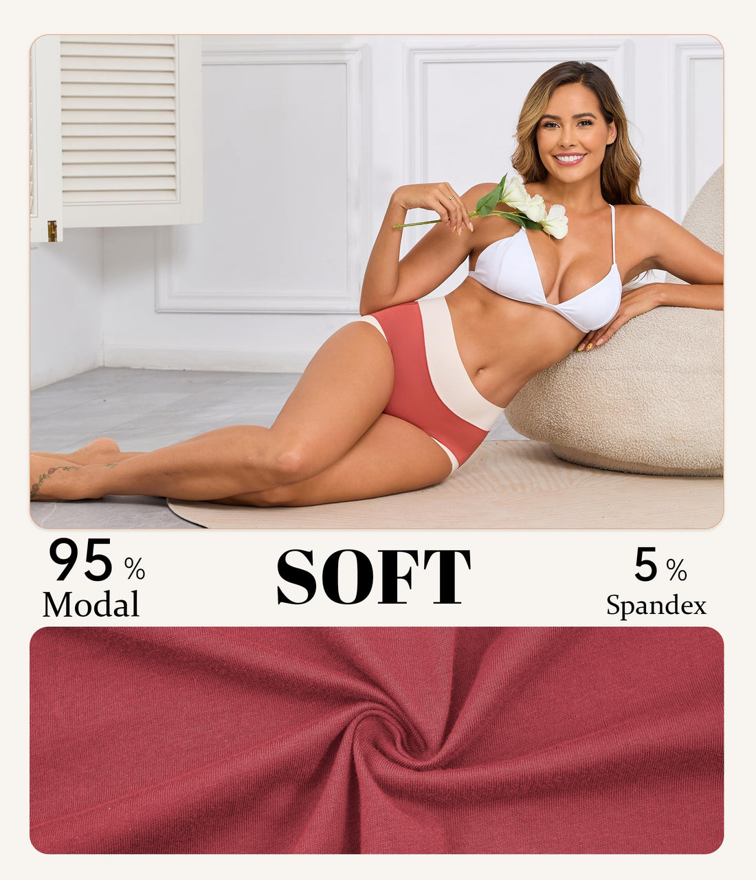 ANLIQI Women's Modal High Waisted Briefs,Soft Breathable Full Coverage Underwear Pack Moisture Wicking Ladies Panties