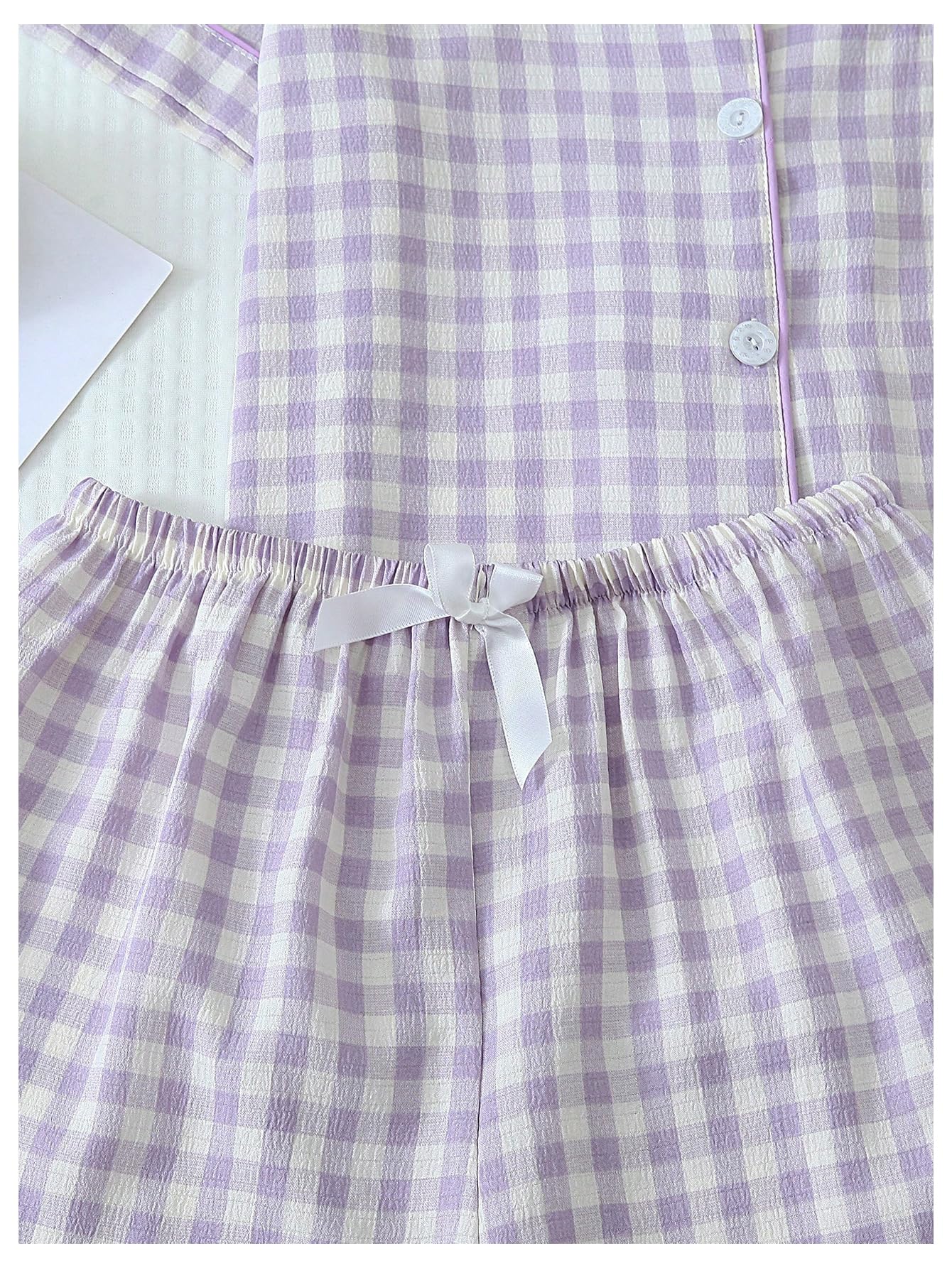 Verdusa Pajamas Sets 2 Piece Gingham Cute Button Down Shirts with Shorts