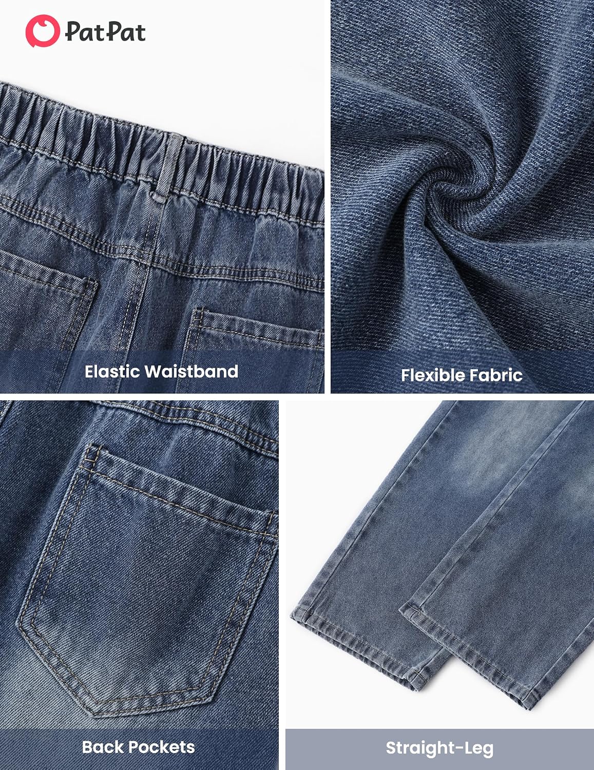 PATPAT Boys Baggy Jeans, Classic Straight Leg Jeans for Boys, 5-14 | Comfort & Breathable Boys' Jeans, Elastic Baggy Pants for Growing Child, School Attire, Outdoor, Gift Giving