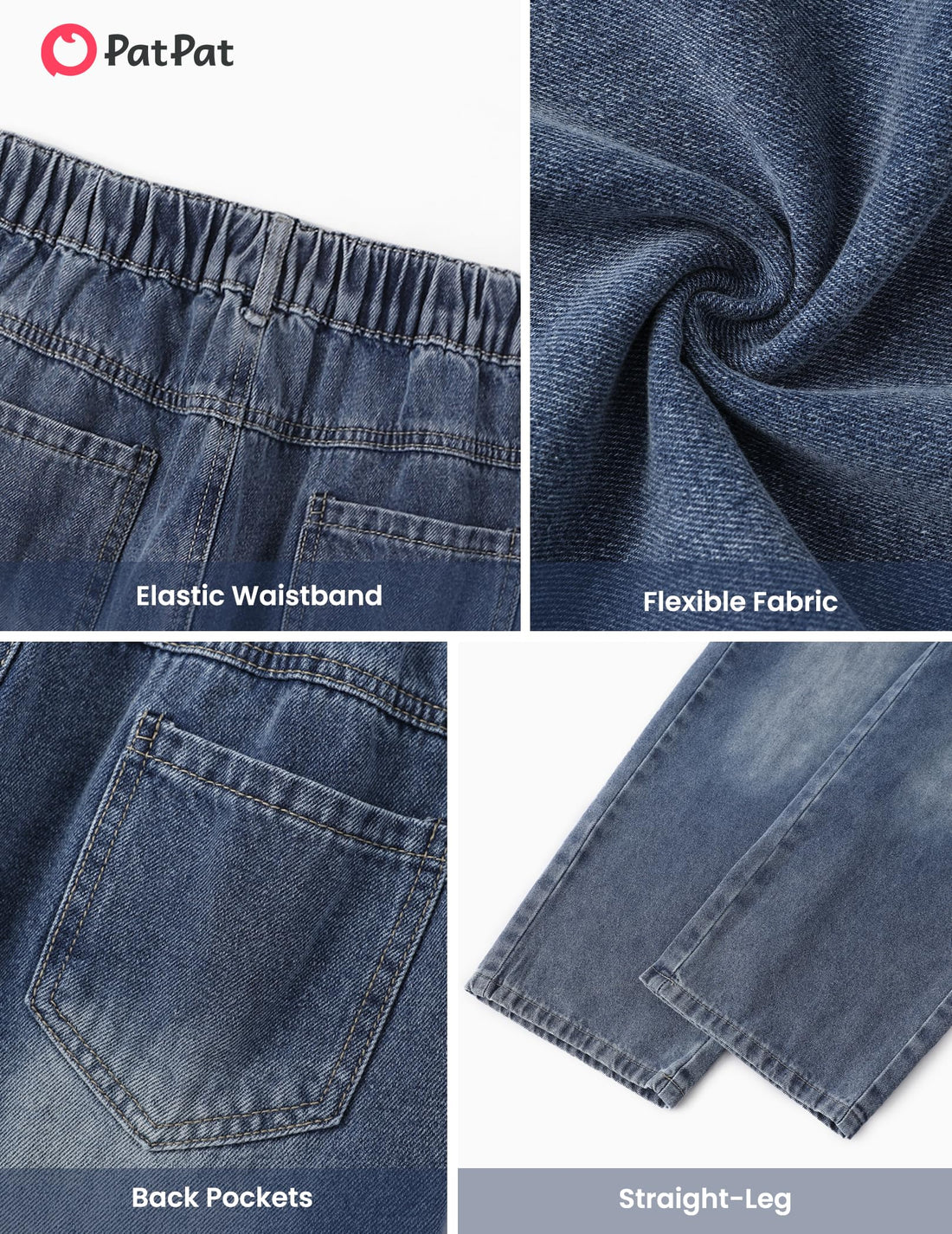 PATPAT Boys Baggy Jeans, Classic Straight Leg Jeans for Boys, 5-14 | Comfort & Breathable Boys' Jeans, Elastic Baggy Pants for Growing Child, School Attire, Outdoor, Gift Giving