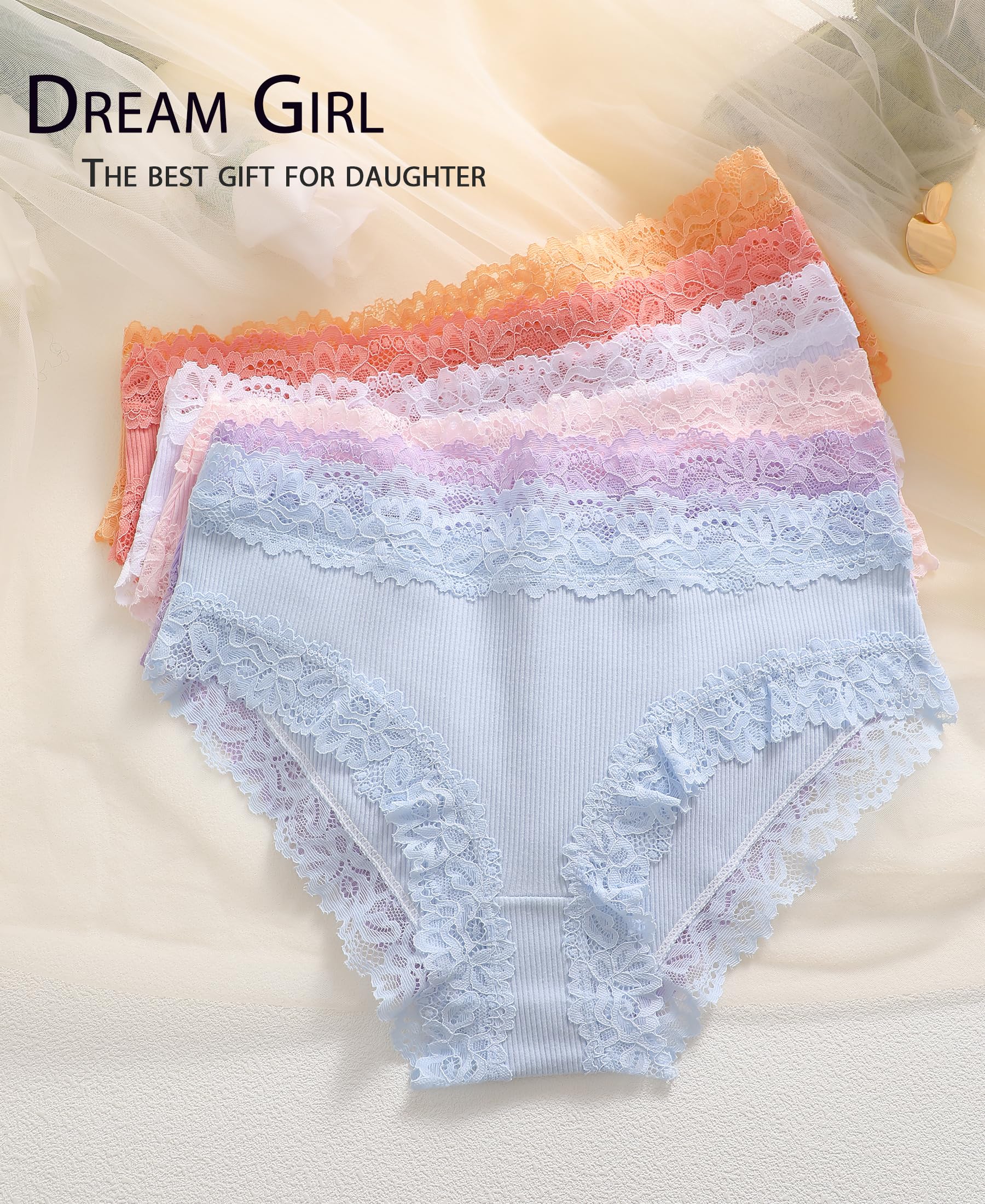 Knowyou Cotton Underwear for Women No Roll Soft Panties No Dig Lace Waist Hipster Breathable Cheeky Lingerie for Women