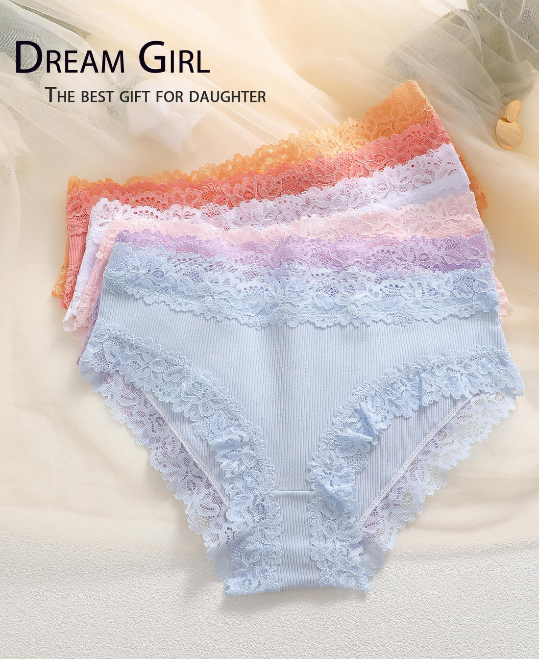 Knowyou Cotton Underwear for Women No Roll Soft Panties No Dig Lace Waist Hipster Breathable Cheeky Lingerie for Women