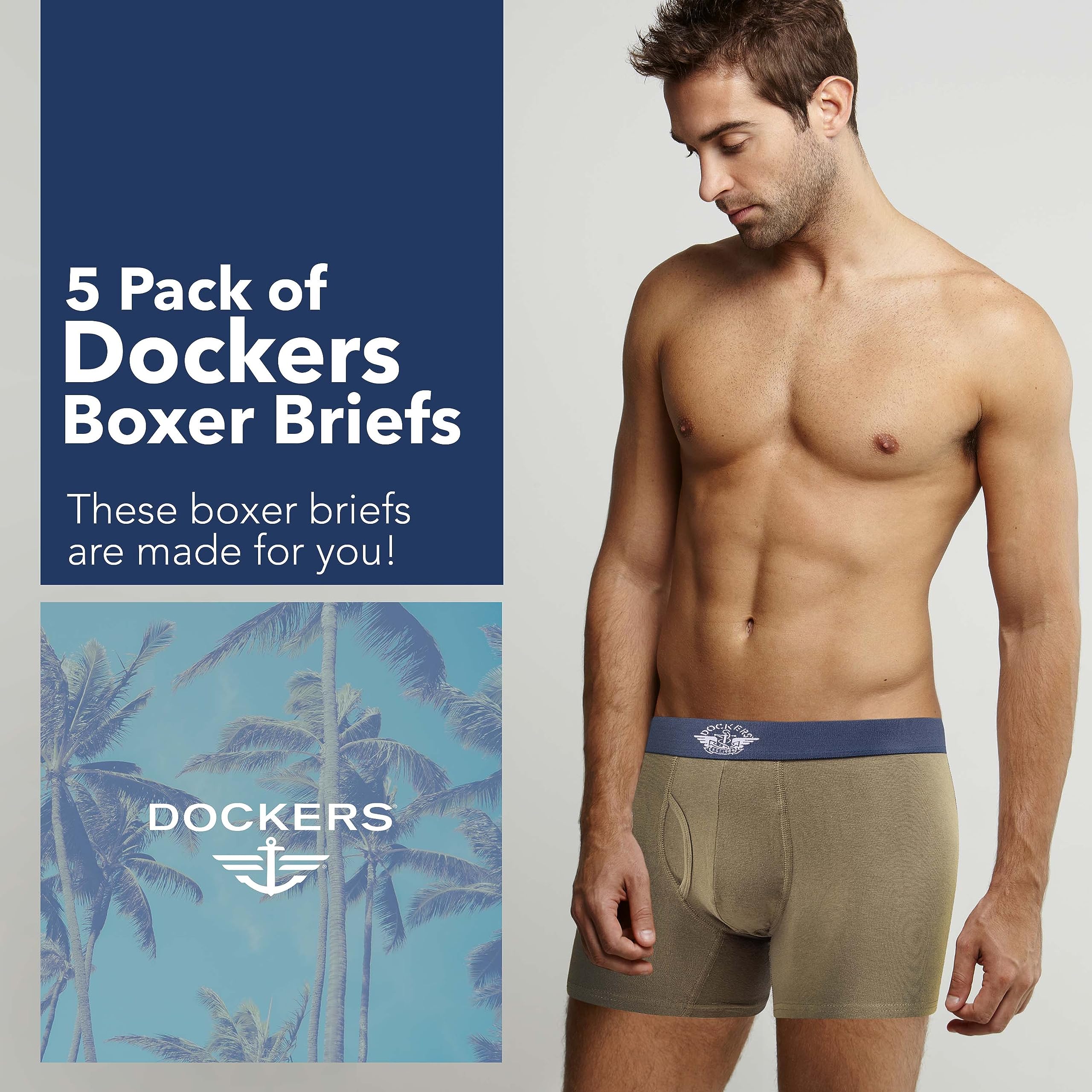 DOCKERS Mens Boxer Briefs Breathable Cotton Underwear for Men Pack of 5