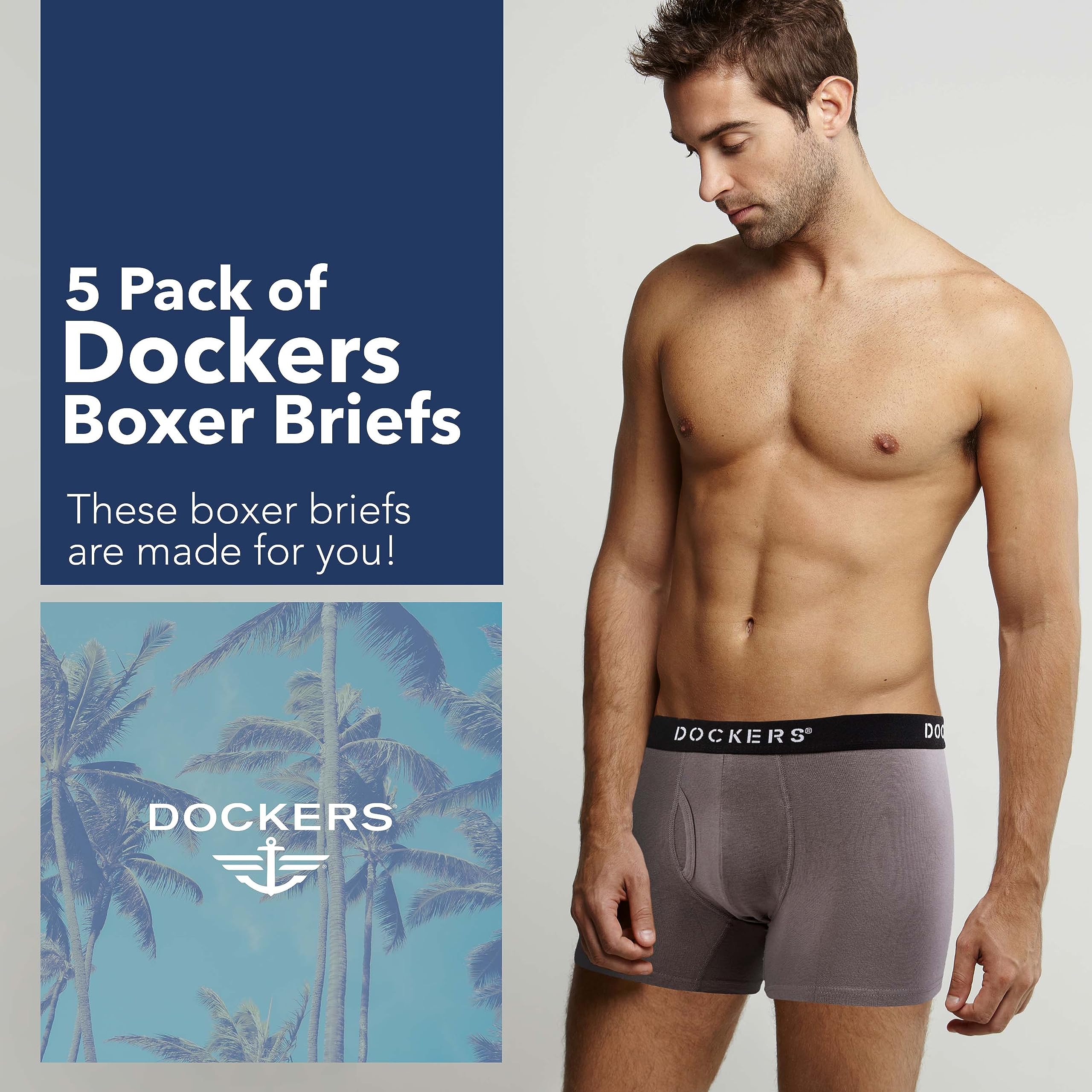 DOCKERS Mens Boxer Briefs Breathable Cotton Underwear for Men Pack of 5