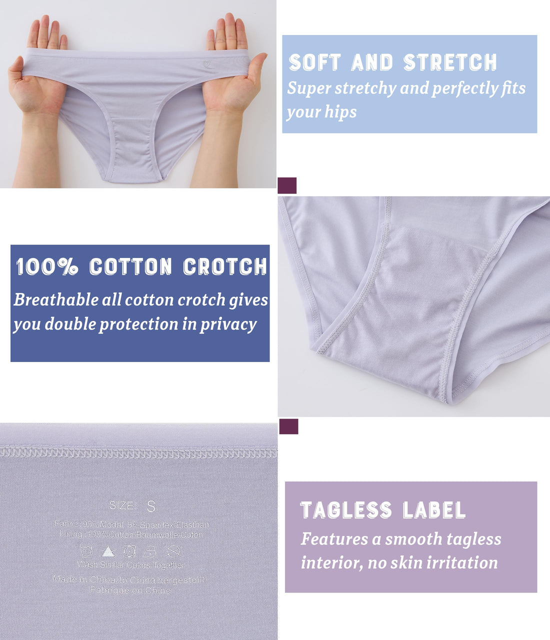 ANLIQI Modal Underwear Women Supersoft Bikini Panties for Women Pack Hi Cut Hipster Breathable Comfy Stretchy Ladies Undies