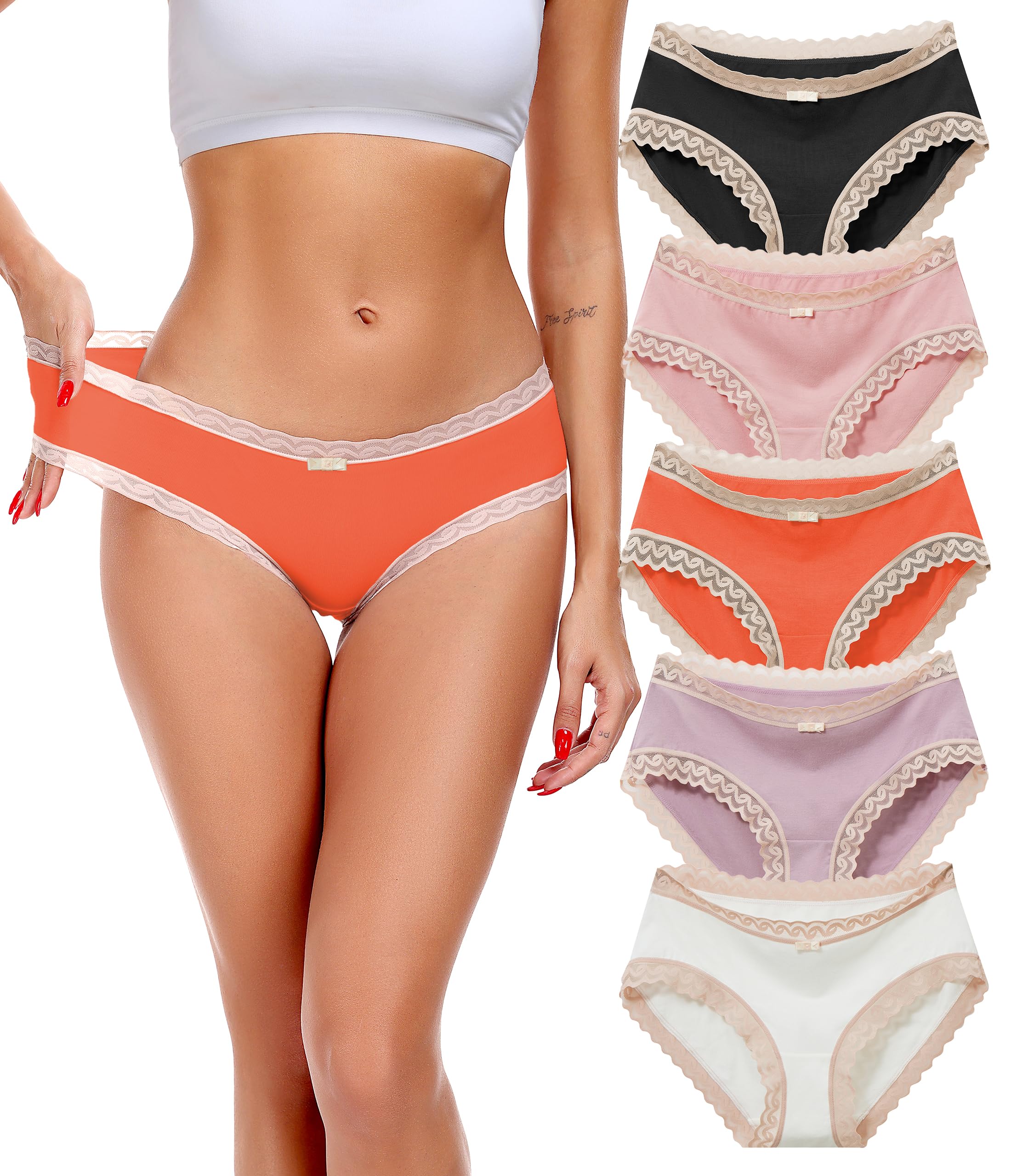 ANLIQI Womens Underwear Lace Trim Hipster Panties Pack Soft Moisture Wicking Cotton Bikini Briefs Cool Undies Underpants