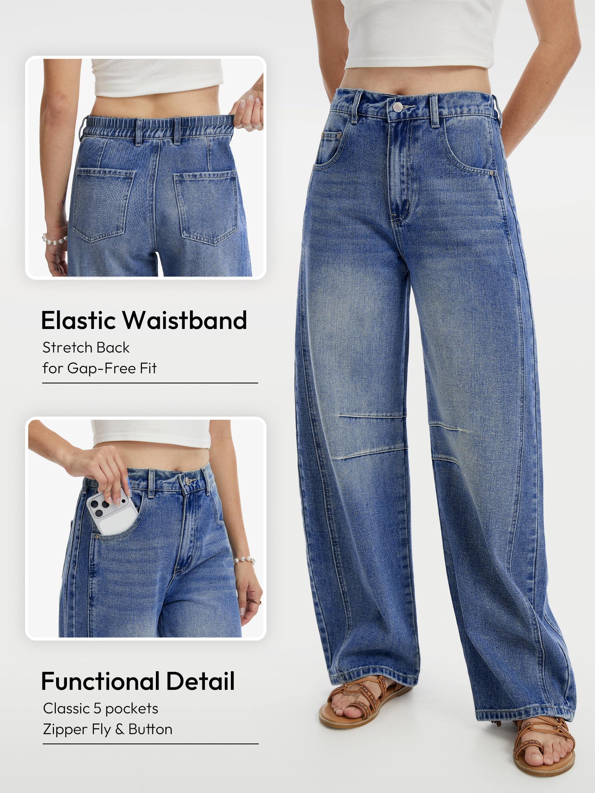 SEVEGO Womens Tall 30/32/34 Barrel Jeans Vintage Wide Leg Mid Rise Baggy Y2k Cropped Relax Fit Denim Trouser Ankle Pants