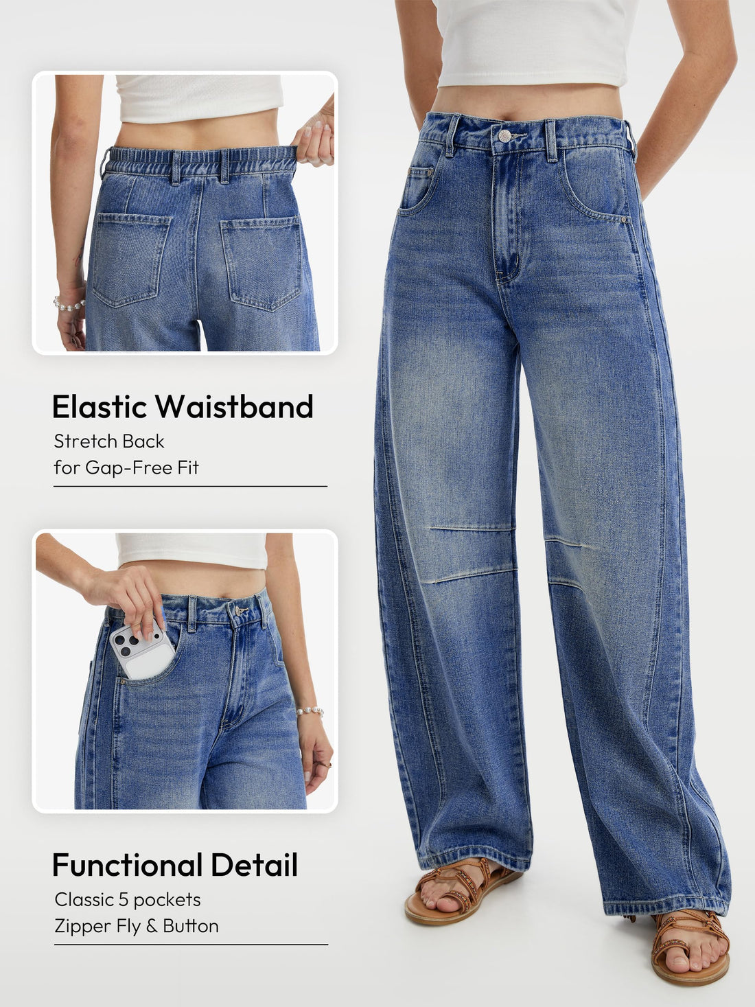 SEVEGO Womens Tall 30/32/34 Barrel Jeans Vintage Wide Leg Mid Rise Baggy Y2k Cropped Relax Fit Denim Trouser Ankle Pants