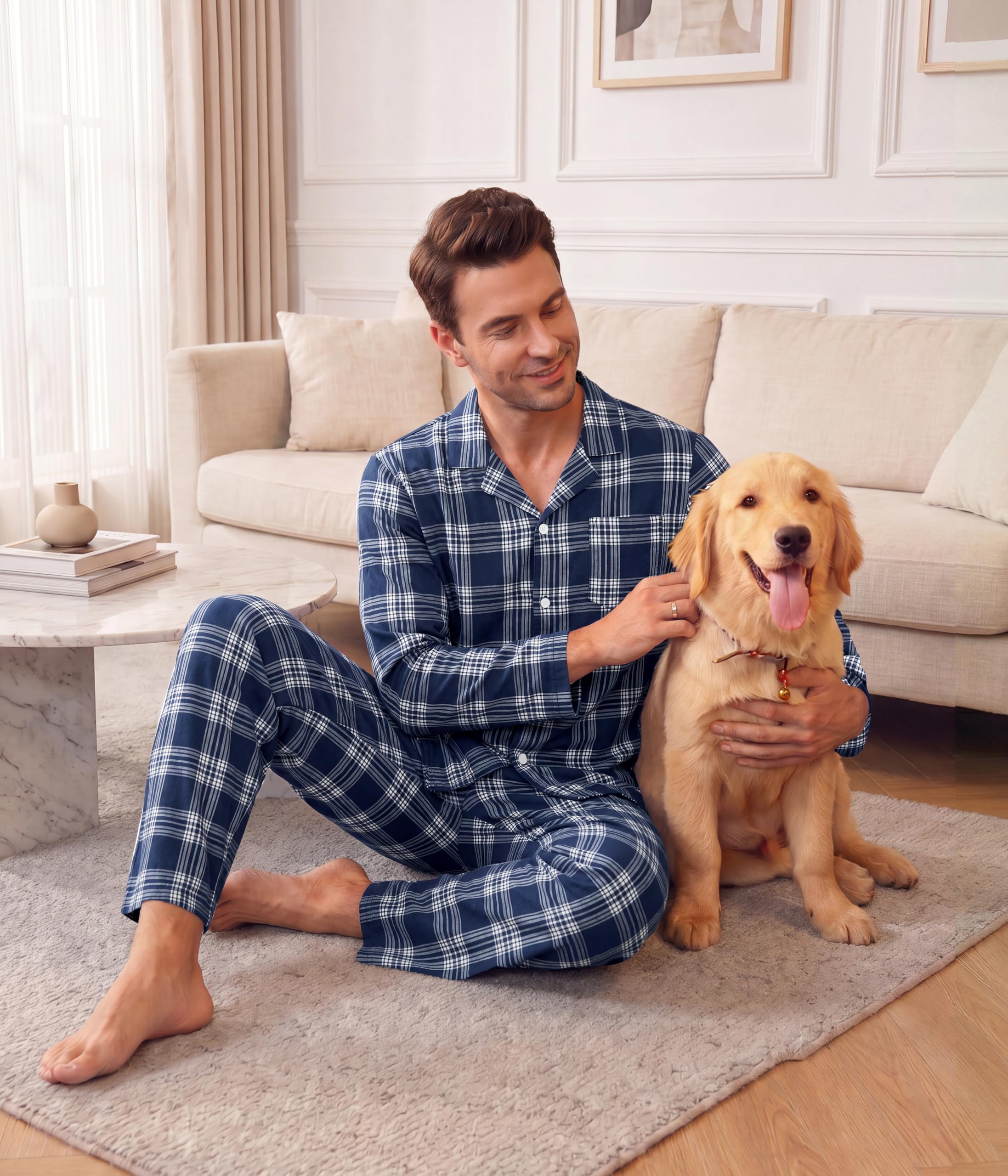 Ekouaer Mens Pajamas Set Long Sleeve Button Down Pjs Long Pants with Pocket