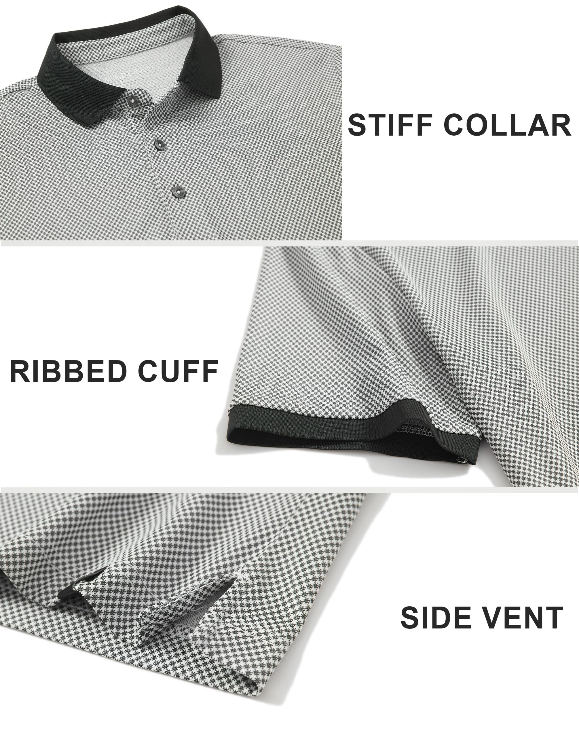 M MAELREG Mens Golf Polo Shirts Jacquard Ribbed Collar Performance Moisture Wicking Dry Fit Short Sleeve Golf Shirts for Men