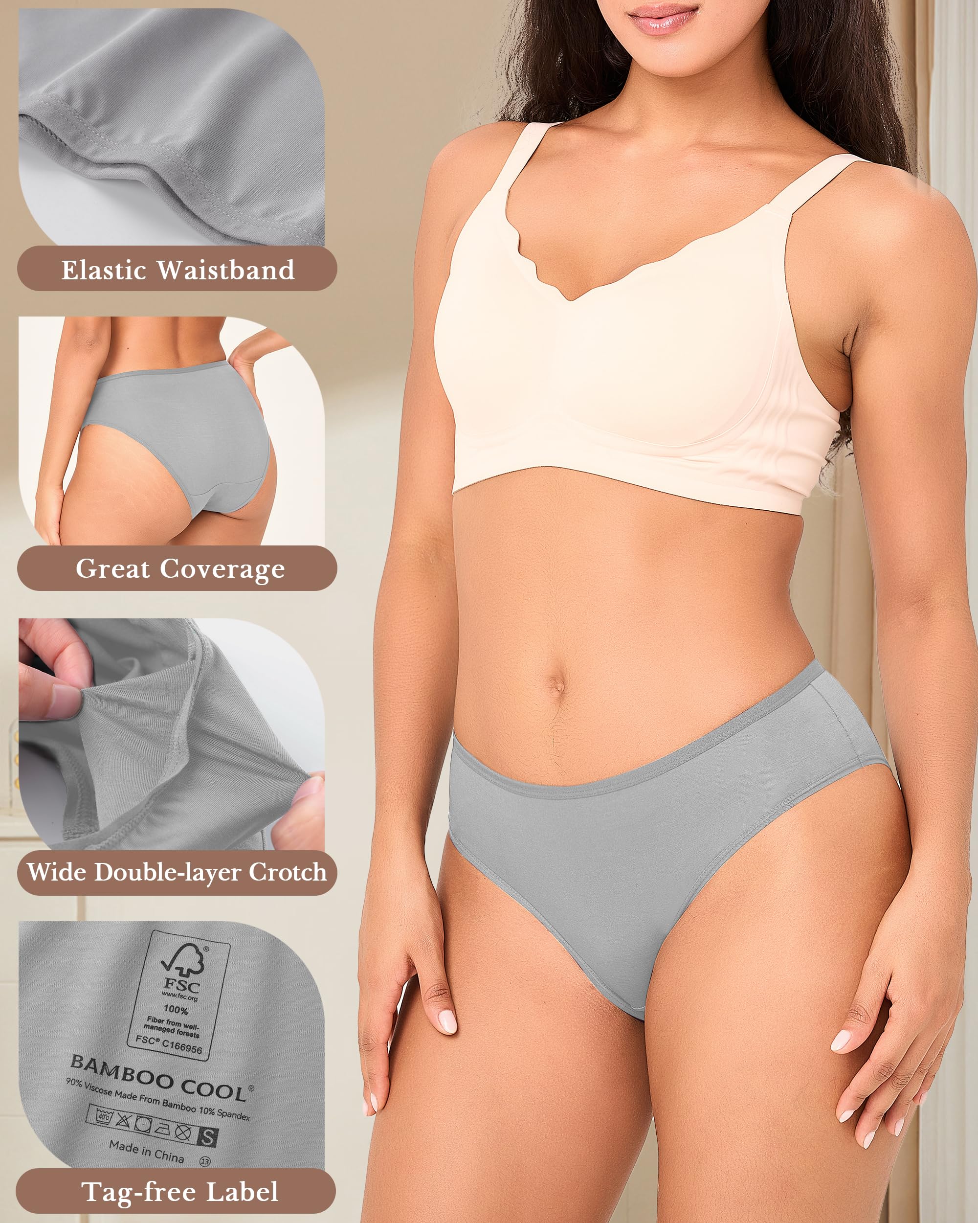 BAMBOO COOL Women's Underwear Briefs for Women Lightweight Ladies Panties Moisture-Wicking Stretchy Soft Breathable 5-pack