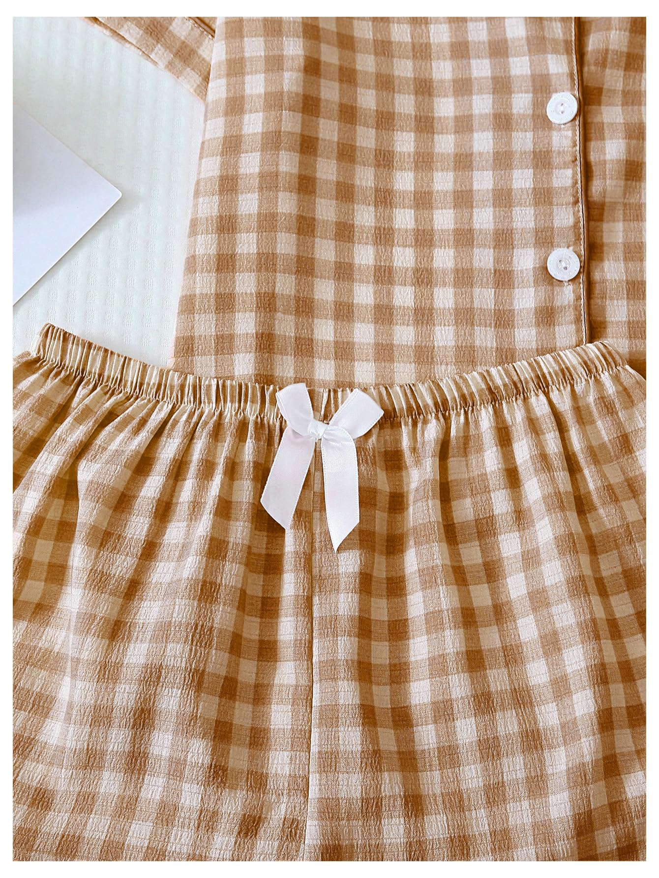 Verdusa Pajamas Sets 2 Piece Gingham Cute Button Down Shirts with Shorts