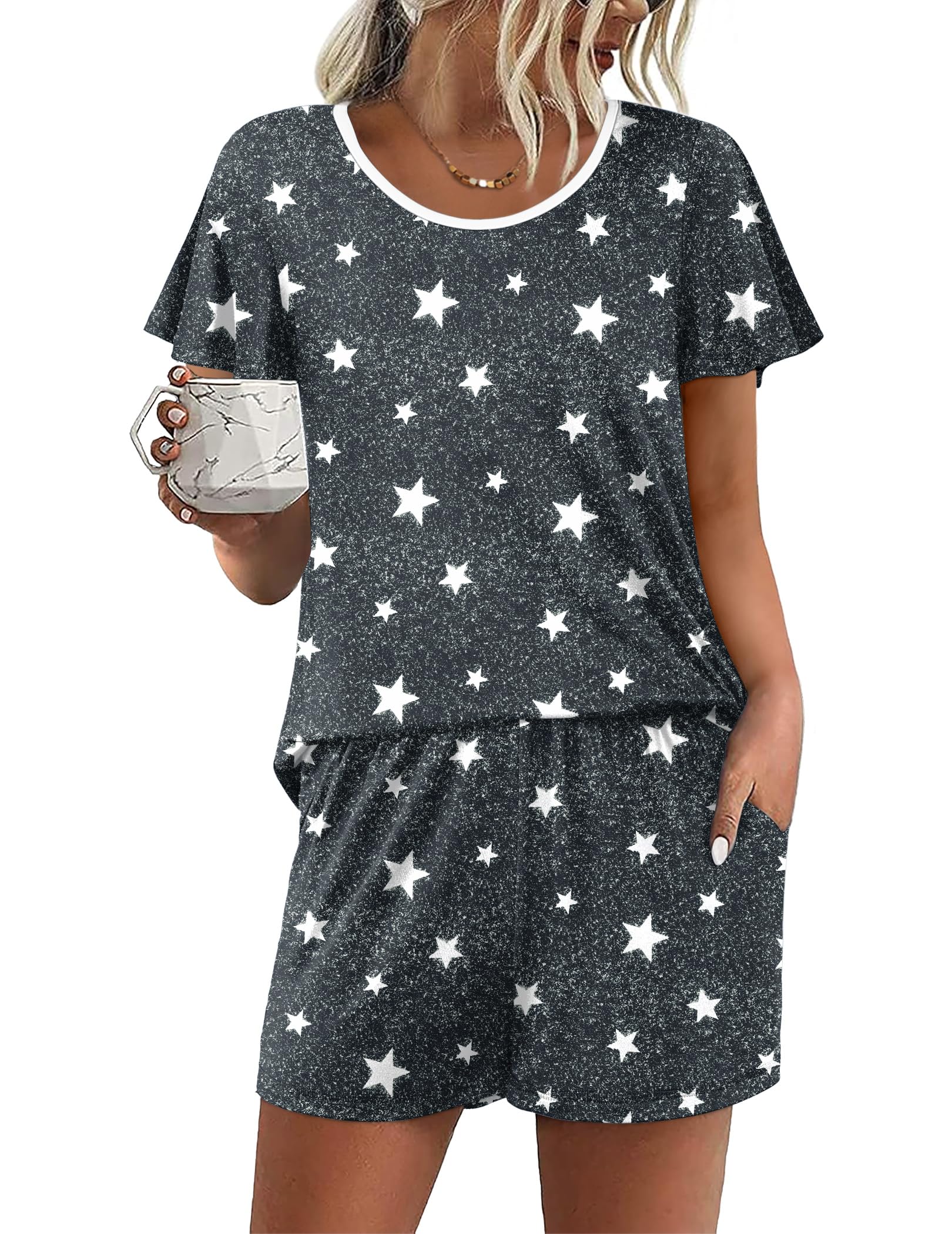 Ekouaer Womens Pajama Set Summer Short Sleeve Pjs Sleepwear Cute 2 Piece Lounge Sets S-XXL