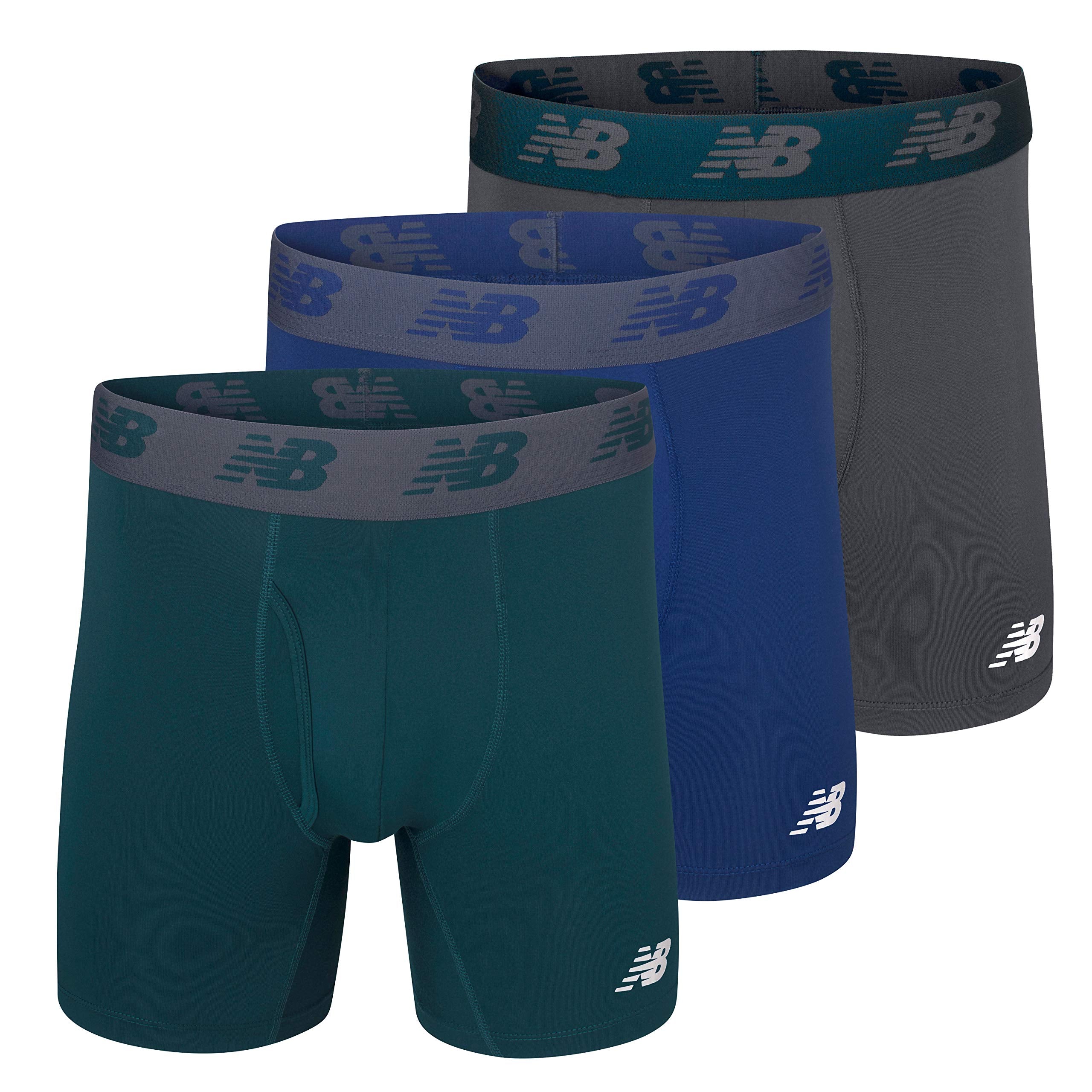 New Balance Men's Performance Boxer Briefs with Fly, Breathable Stretch Underwear, Moisture Wicking, Soft Waistband (3 Pack)
