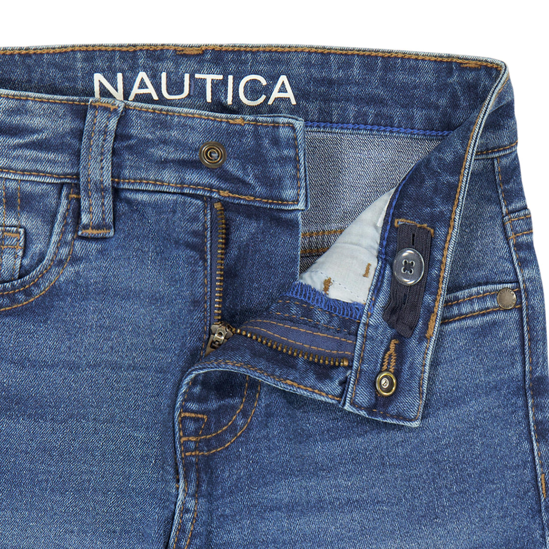 Nautica Boys' Classic Fit Straight Leg Denim Jeans, 5-Pocket Style, Zipper Fly & Button Closure