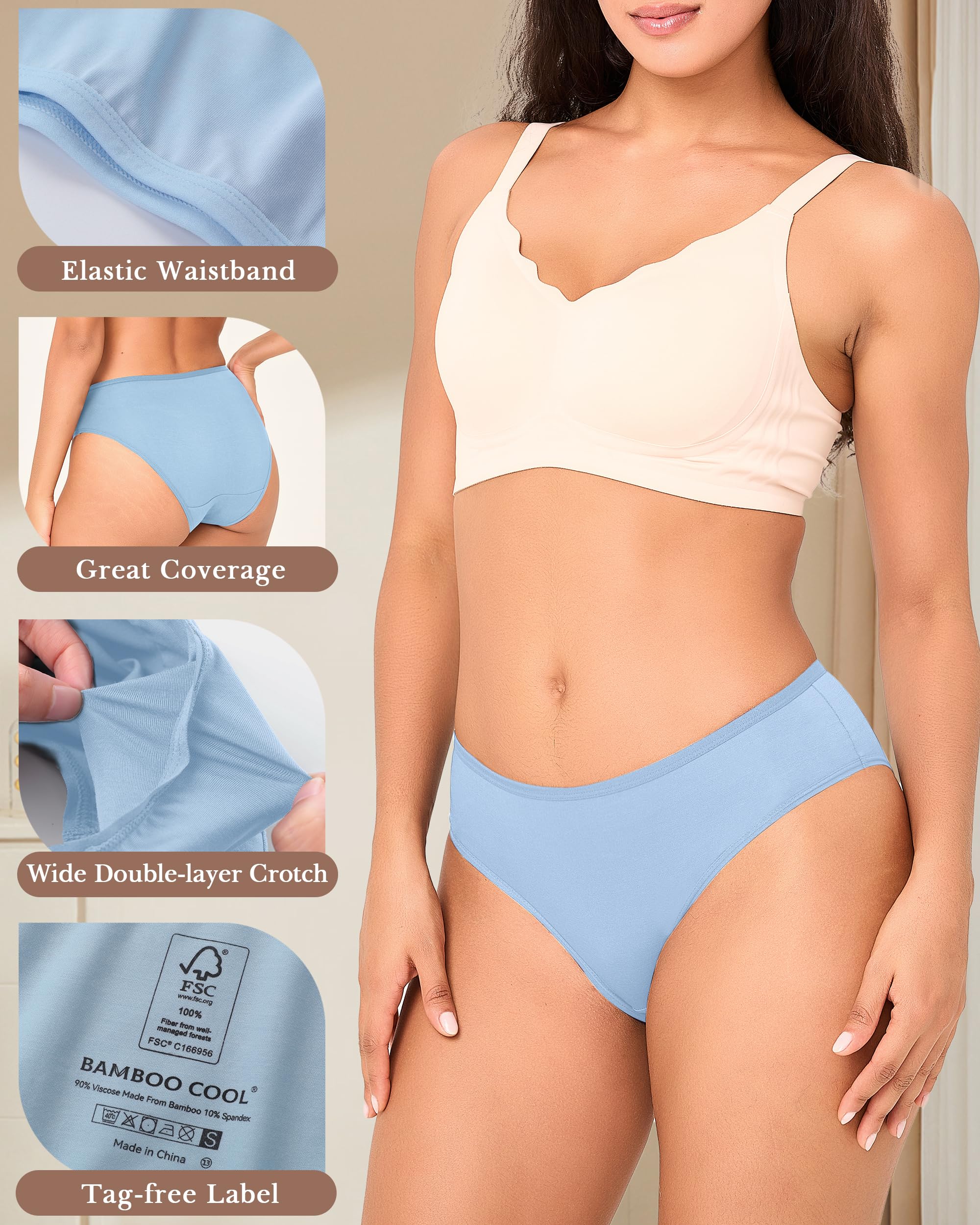 BAMBOO COOL Women's Underwear Briefs for Women Lightweight Ladies Panties Moisture-Wicking Stretchy Soft Breathable 5-pack