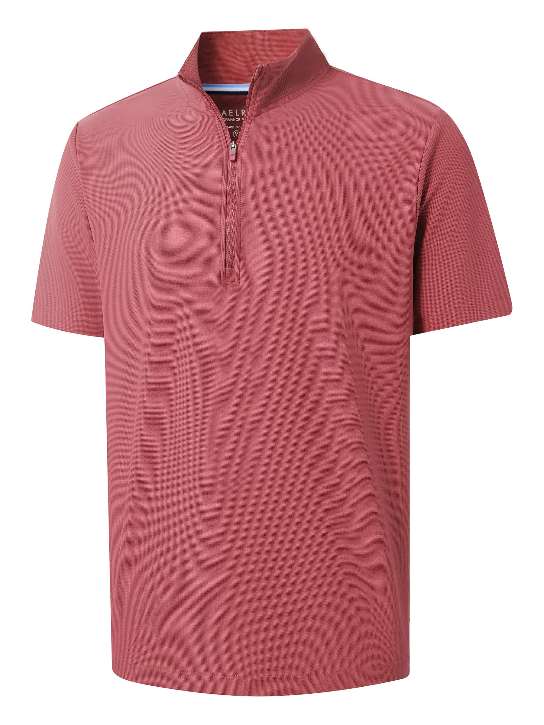M MAELREG Golf Shirt for Men Zipper Waffle Texture Moisture Wicking Dry Fit Collared Lightweight Mens Polo Shirt Short Sleeve