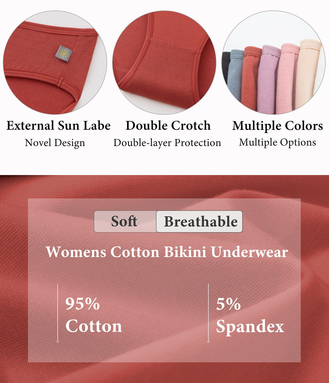 ANLIQI Women's Cotton Underwear Bikini Panties for Women Pack Moisture Wicking Soft Breathable Undies Stretch Hipster S-3XL