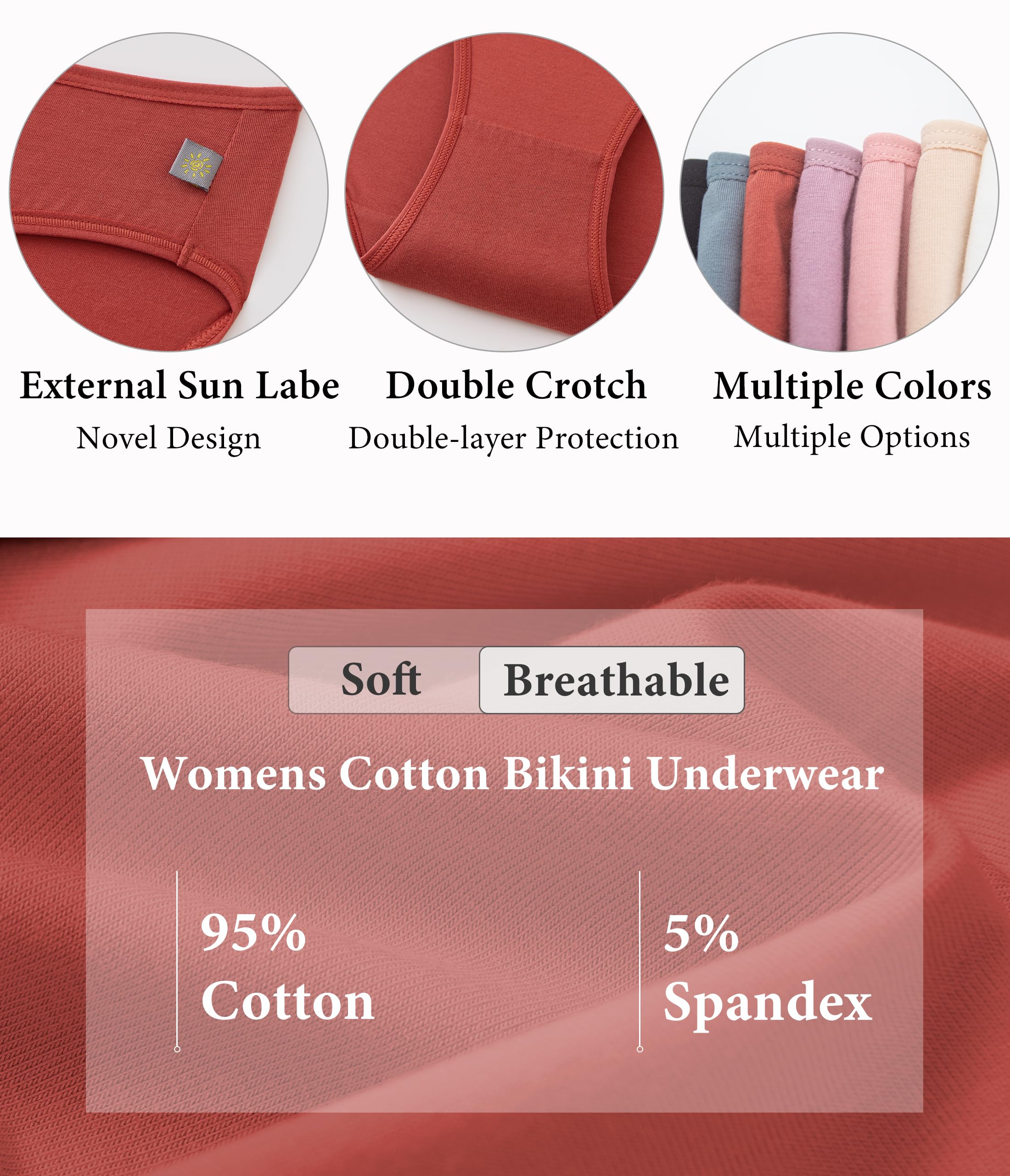 ANLIQI Women's Cotton Underwear Bikini Panties for Women Pack Moisture Wicking Soft Breathable Undies Stretch Hipster S-3XL