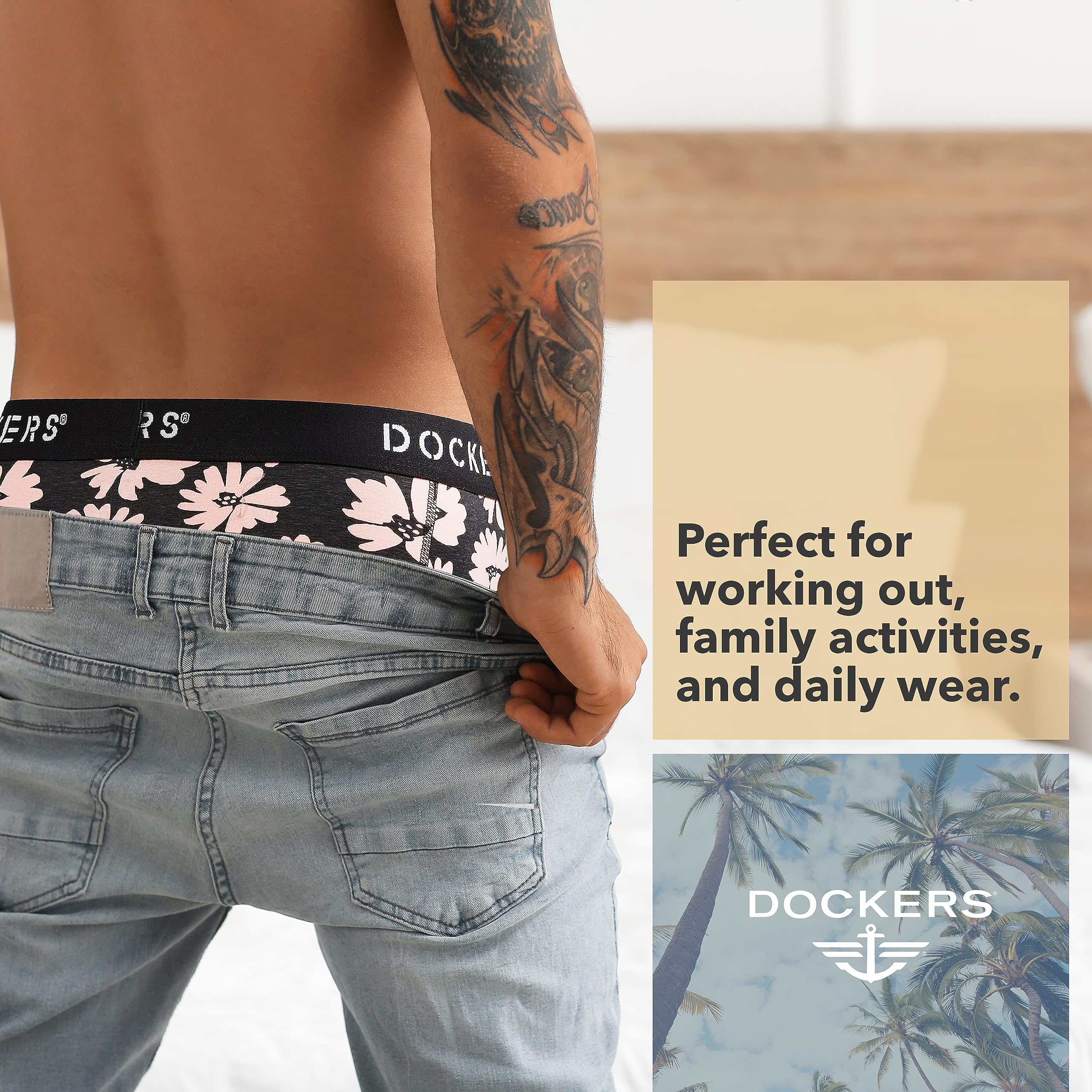 DOCKERS Mens Boxer Briefs Breathable Cotton Underwear for Men Pack of 5