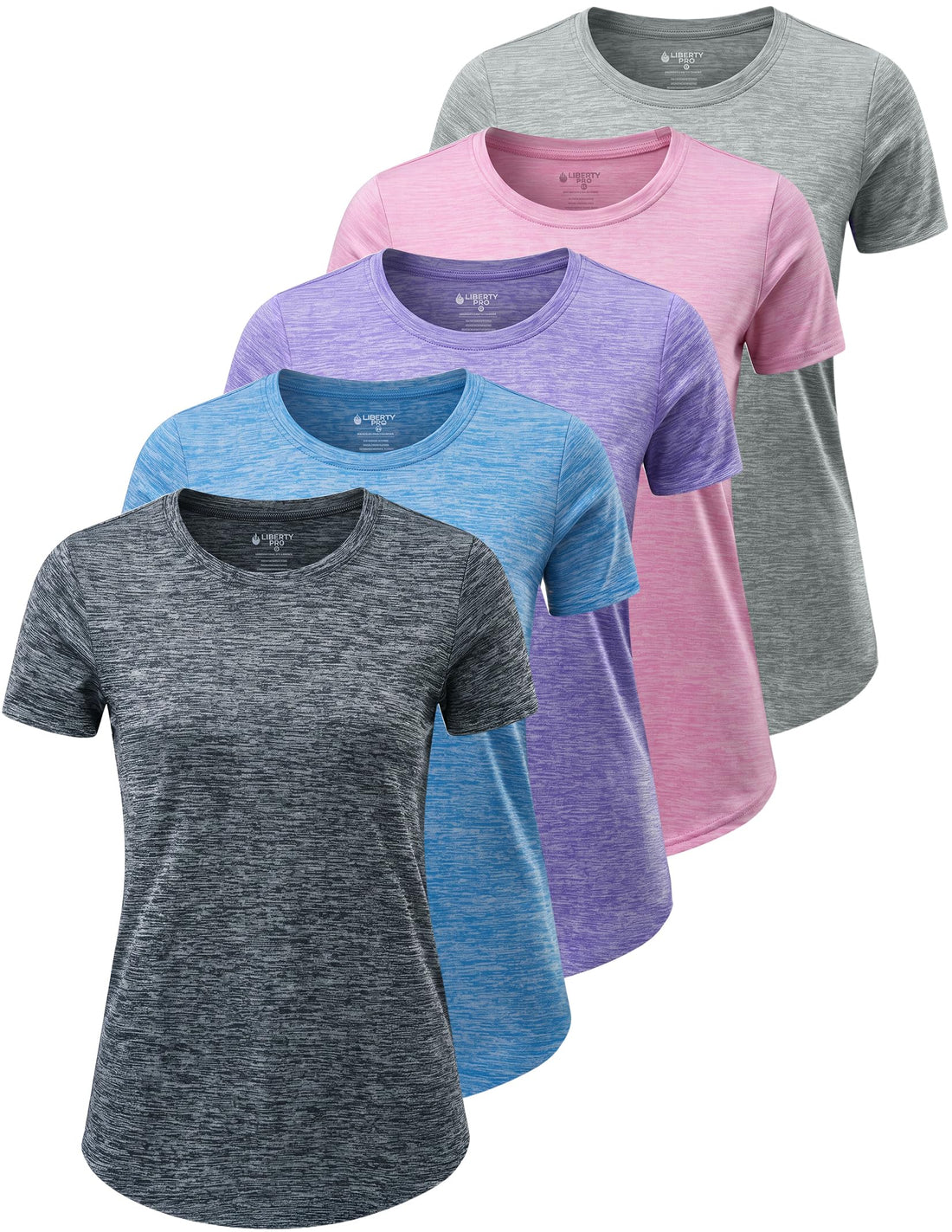 Liberty Imports 5 Pack Women's Dry Fit Workout Tops, Athletic Short Sleeve T Shirts for Yoga Gym (Available in Plus Sizes)