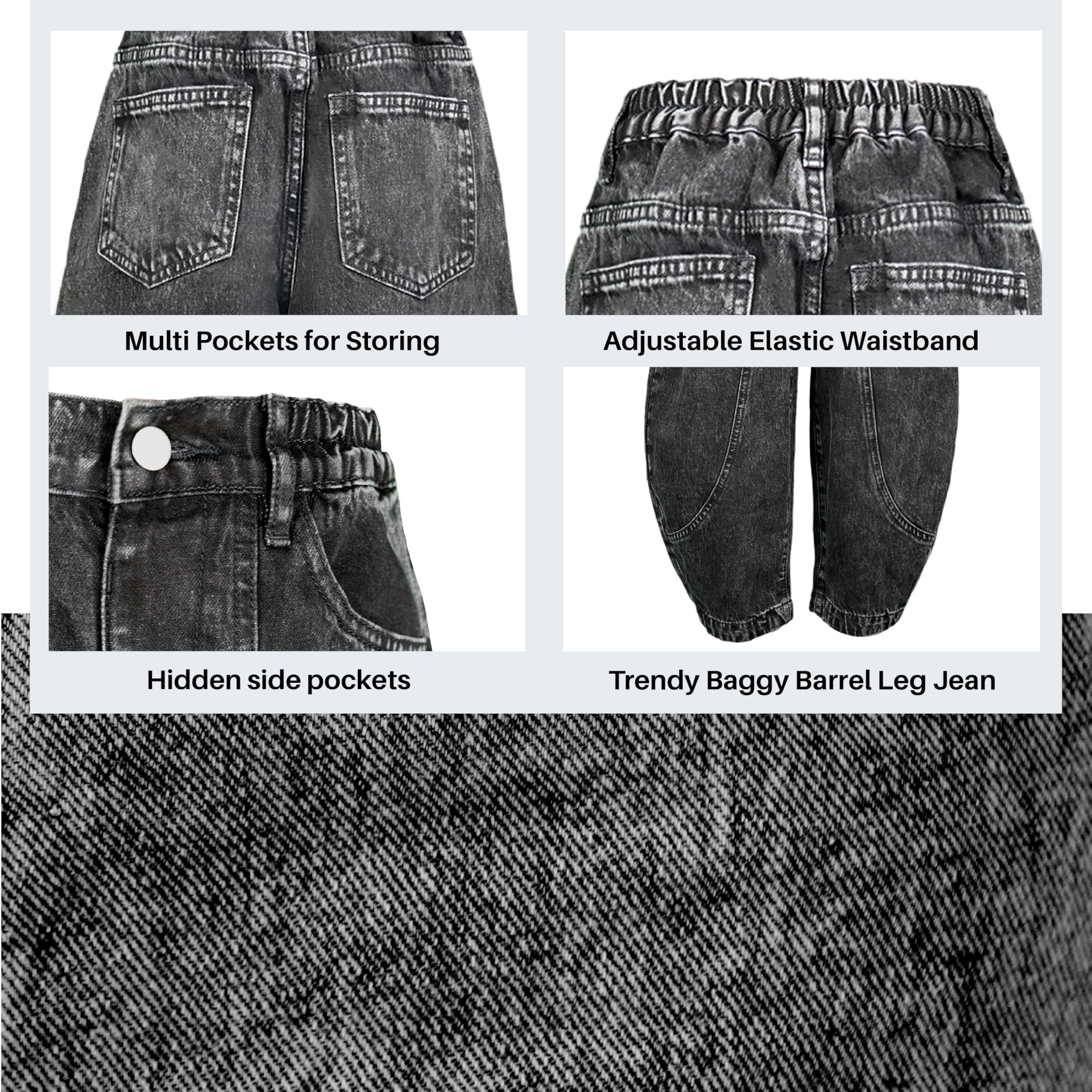 Baggy Jeans for Boys Cargo Jeans, Mid Rise Elastic Waist Multi-Pockets Denim Pants School Streetwear Size 8-12