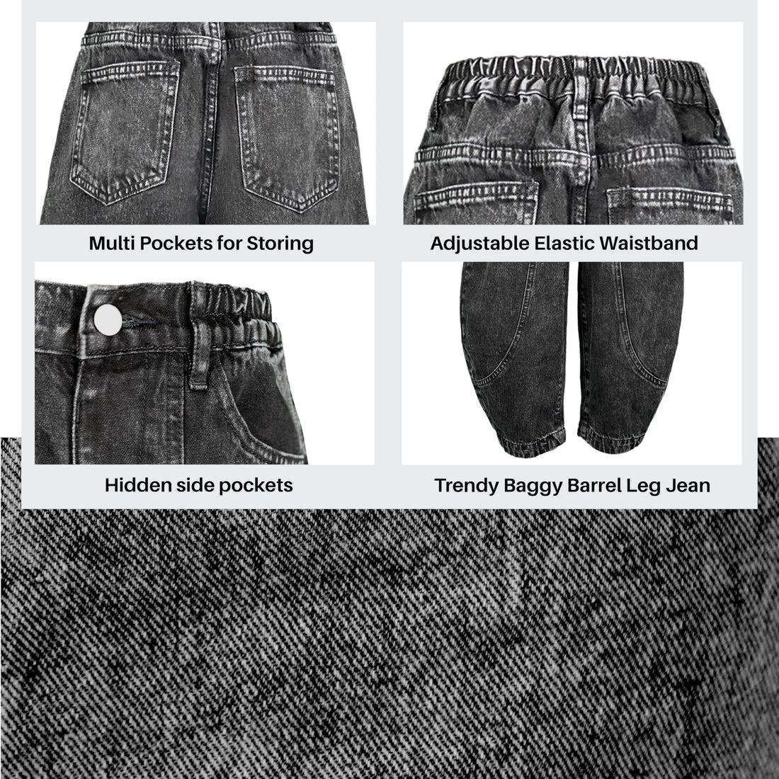 Baggy Jeans for Boys Cargo Jeans, Mid Rise Elastic Waist Multi-Pockets Denim Pants School Streetwear Size 8-12