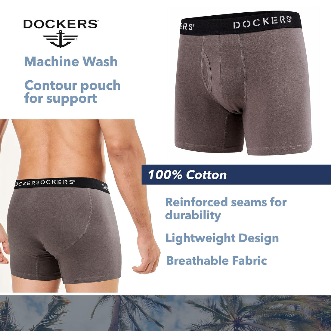 DOCKERS Mens Boxer Briefs Breathable Cotton Underwear for Men Pack of 5