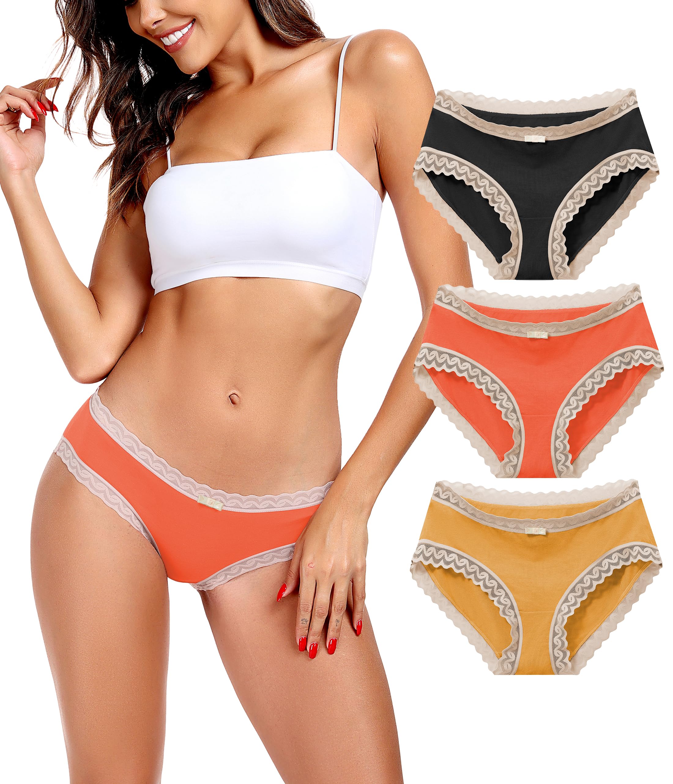 ANLIQI Womens Underwear Lace Trim Hipster Panties Pack Soft Moisture Wicking Cotton Bikini Briefs Cool Undies Underpants