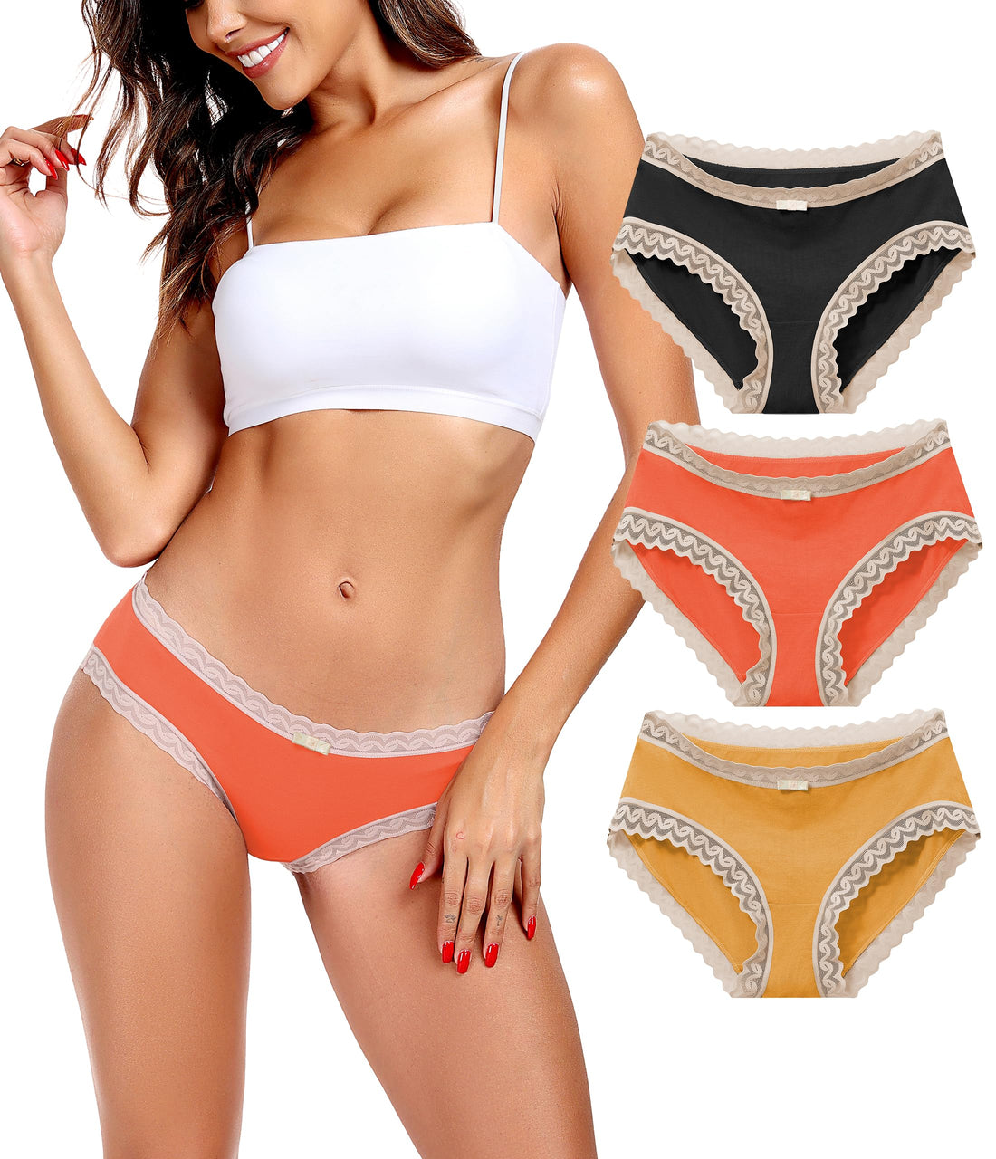 ANLIQI Womens Underwear Lace Trim Hipster Panties Pack Soft Moisture Wicking Cotton Bikini Briefs Cool Undies Underpants