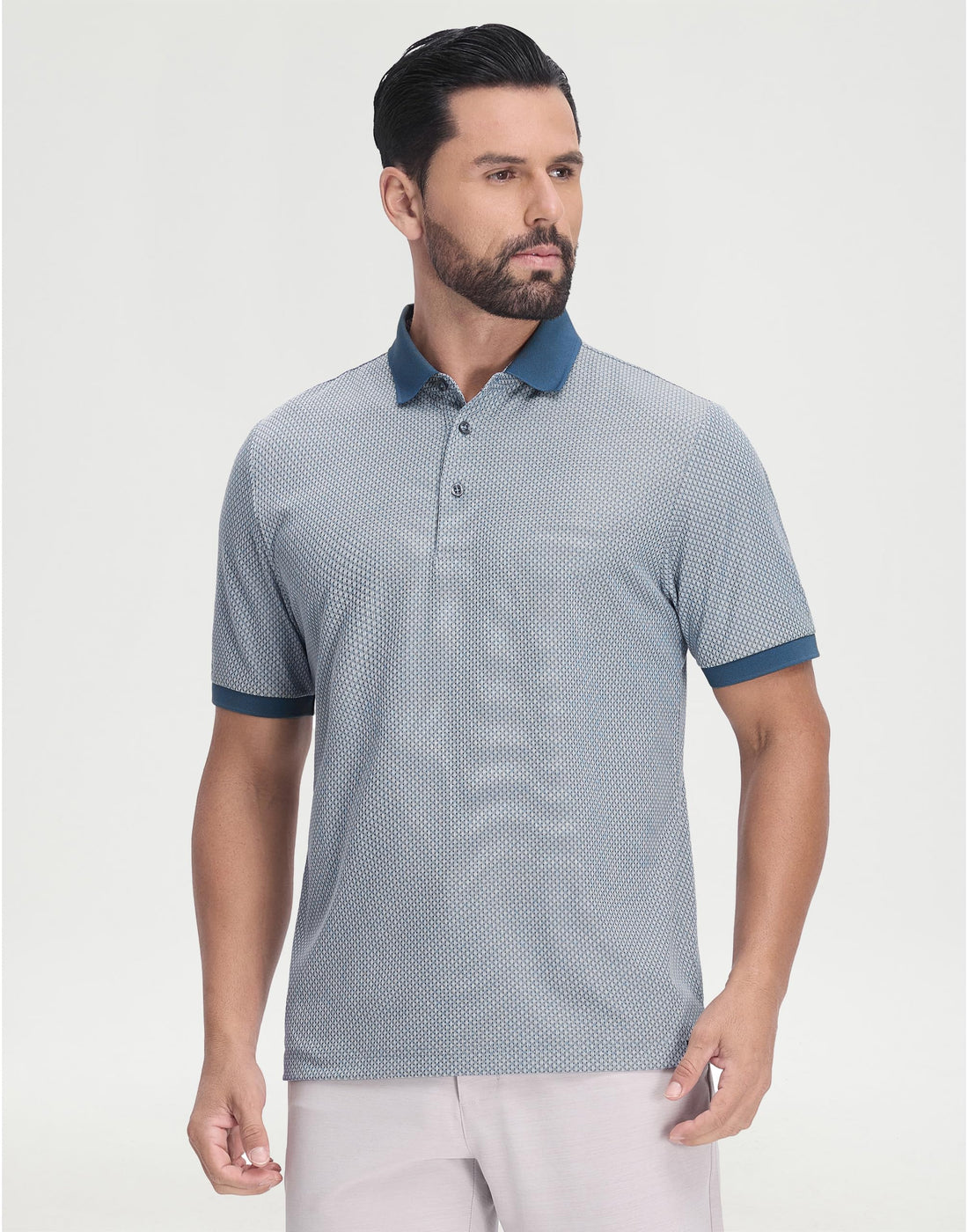 M MAELREG Mens Golf Polo Shirts Jacquard Ribbed Collar Performance Moisture Wicking Dry Fit Short Sleeve Golf Shirts for Men