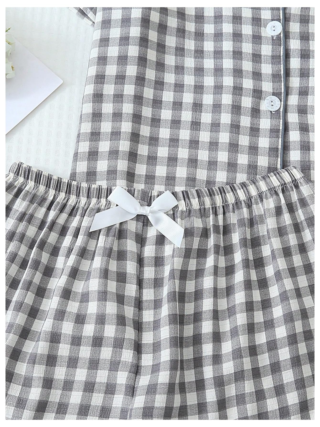 Verdusa Pajamas Sets 2 Piece Gingham Cute Button Down Shirts with Shorts