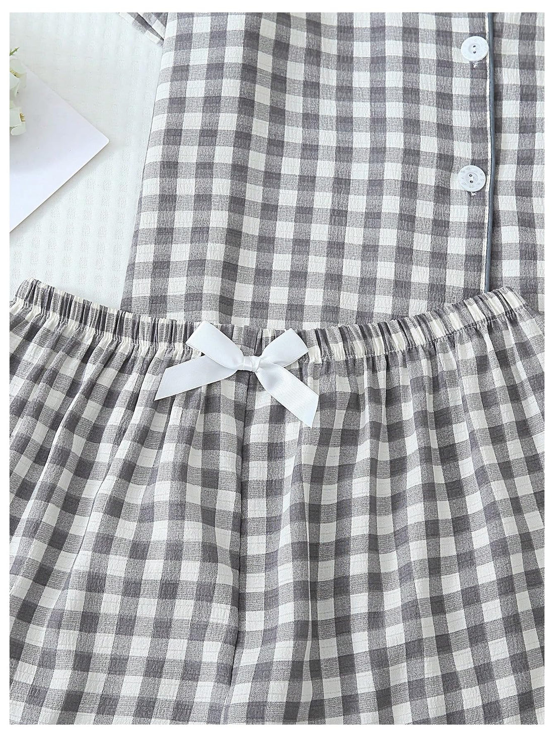 Verdusa Pajamas Sets 2 Piece Gingham Cute Button Down Shirts with Shorts
