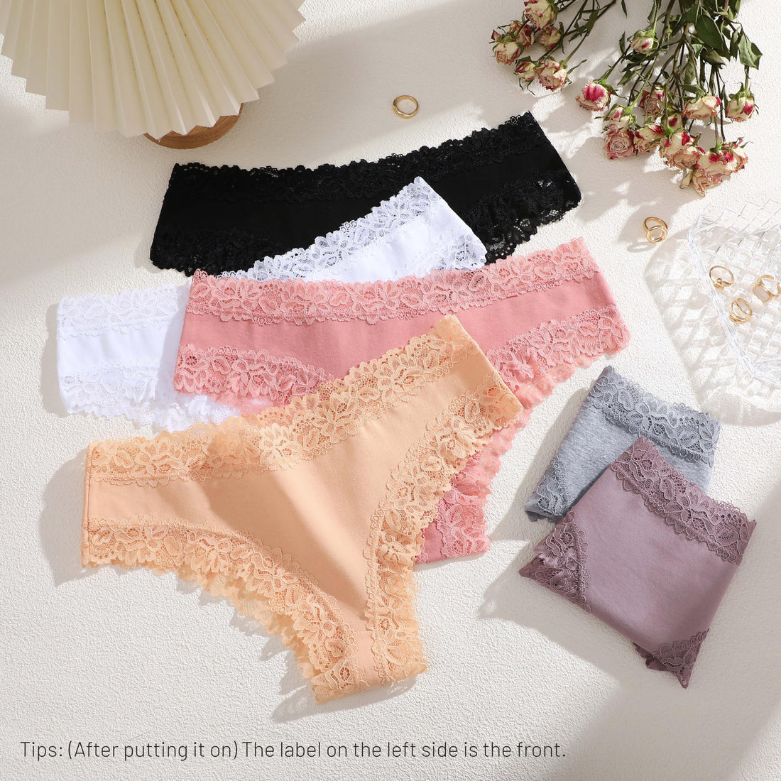 FINETOO Cotton Underwear Womens Sexy Lace Cheeky Low Rise Panties 6 Pack