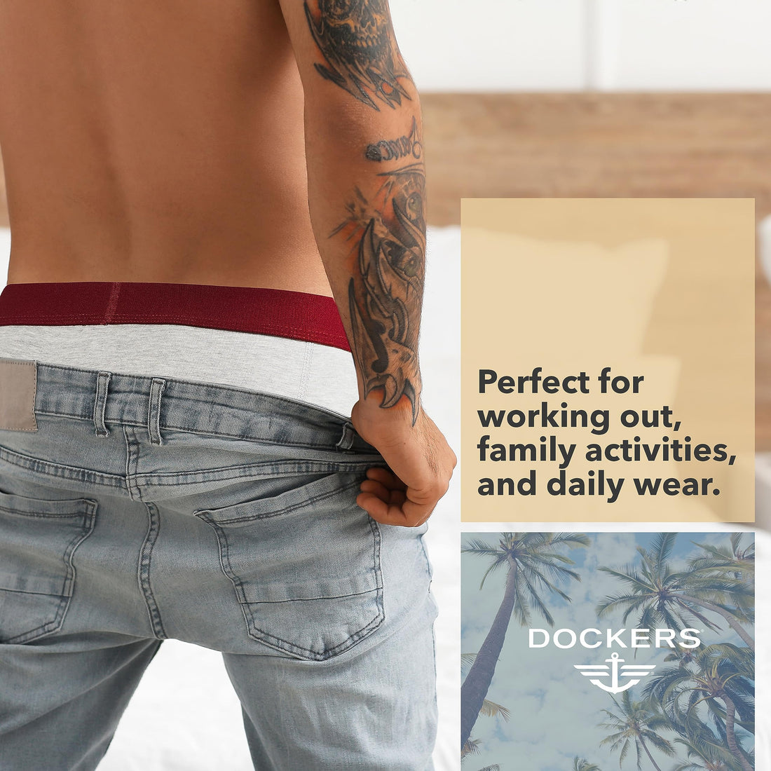DOCKERS Mens Boxer Briefs Breathable Cotton Underwear for Men Pack of 5
