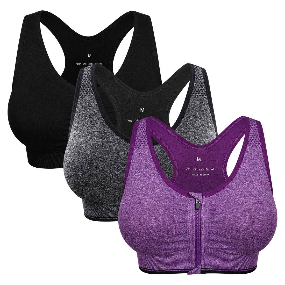 Women's Zip Front Sports Bra Wireless Post-Surgery Bra Workout Sports Bras | Zipper Front Closure, Surgical Mastectomy Bra, Post Op, Compression, Comfort, Medium Support, Active, Yoga, Removable Pads