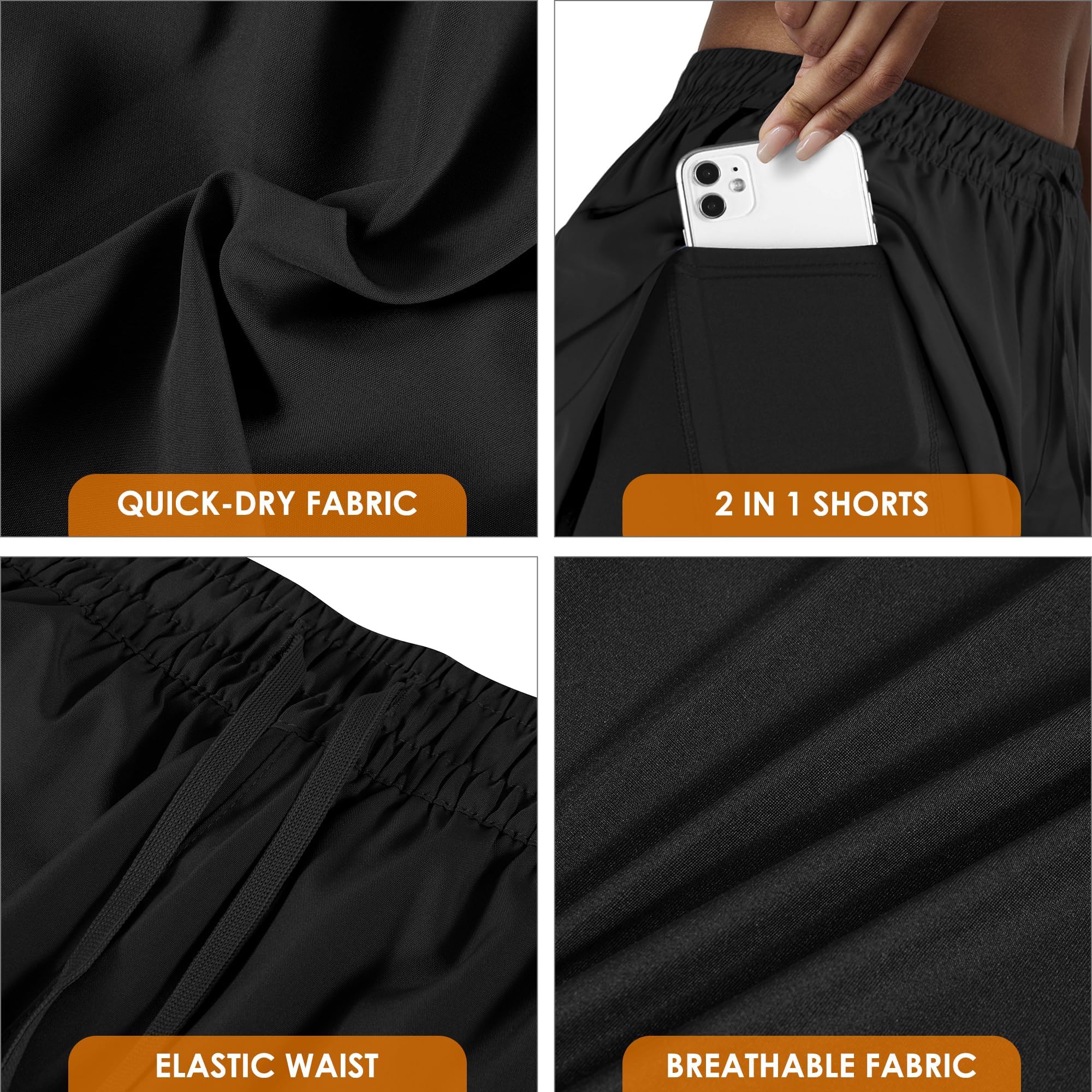 Yevrimow Women's 2 in 1 Running Shorts for Gym Yoga Workout Athletic Shorts High-Waisted Shorts with Liner Pockets