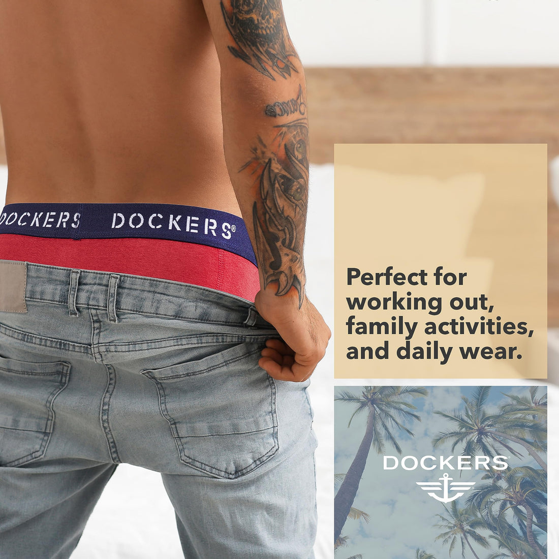DOCKERS Mens Boxer Briefs Breathable Cotton Underwear for Men Pack of 5