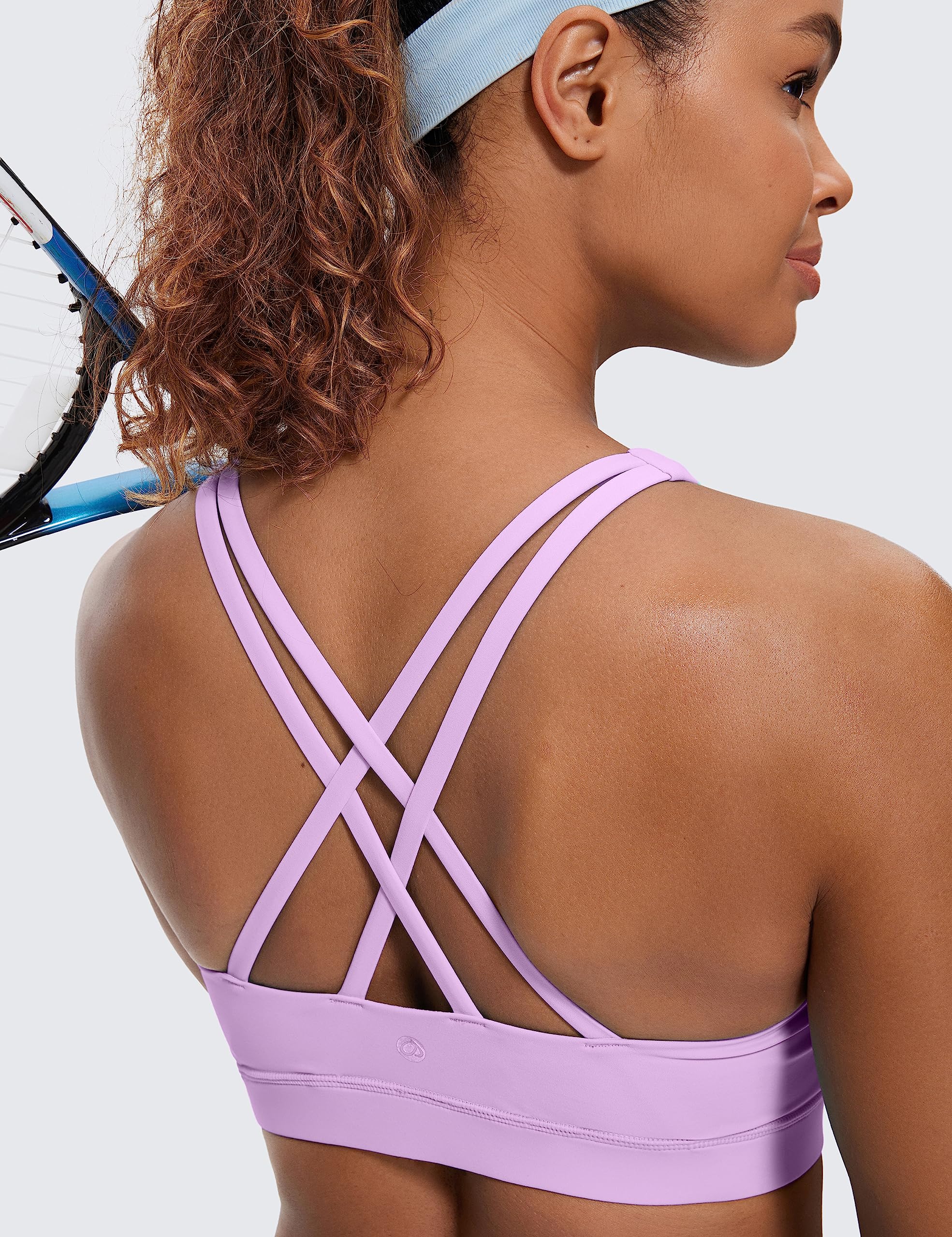 CRZ YOGA Naked Feeling Strappy Sports Bras | Medium Support, Removable Pads, Yoga, Sleek, Scoop Neck, for Women