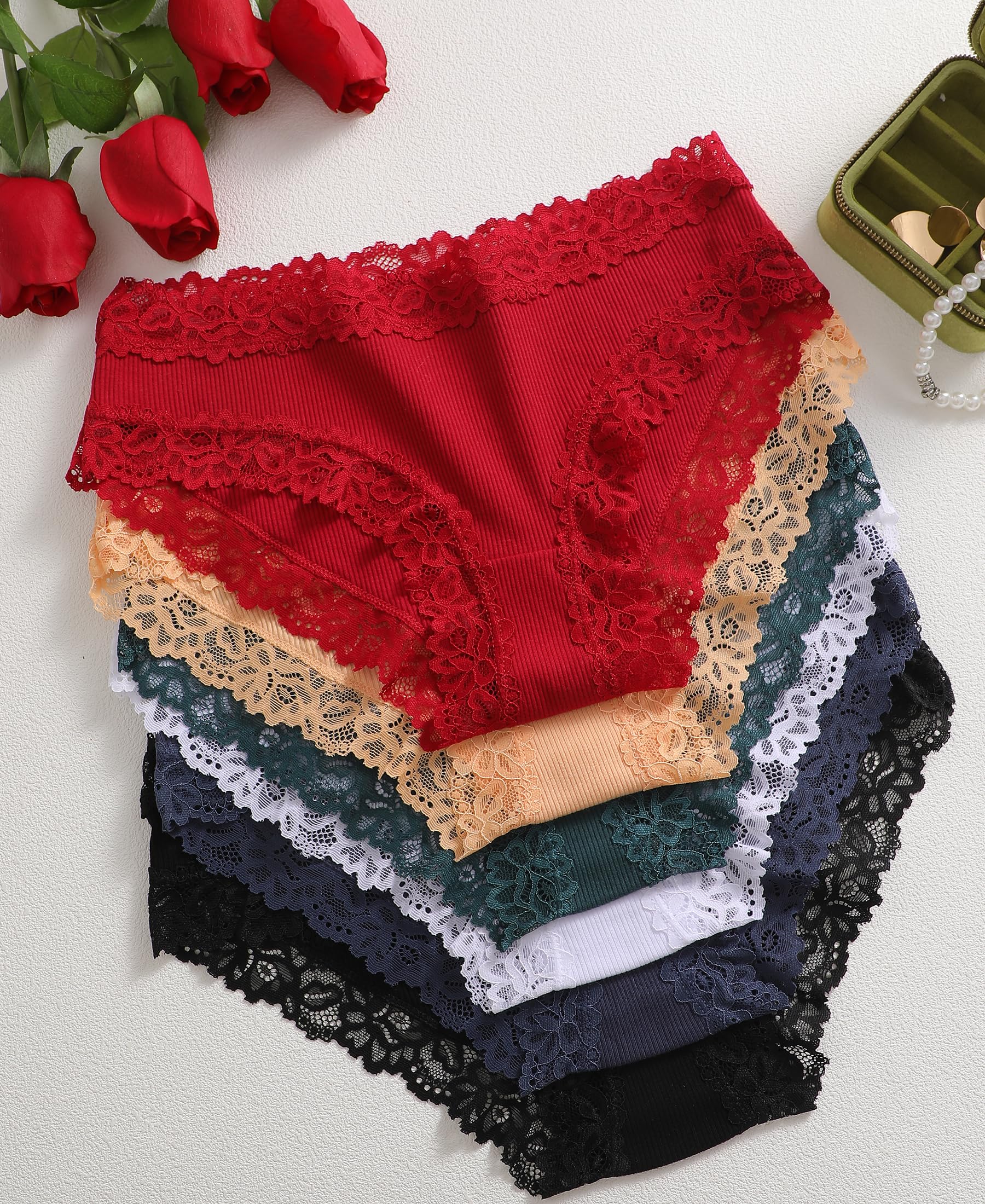 Knowyou Cotton Underwear for Women No Roll Soft Panties No Dig Lace Waist Hipster Breathable Cheeky Lingerie for Women