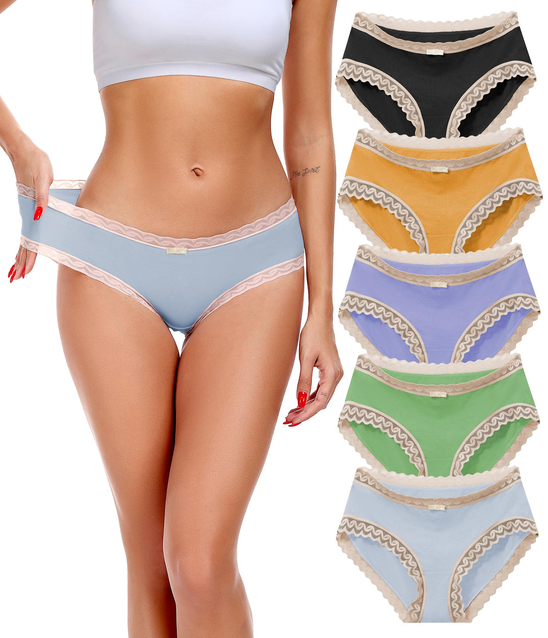 ANLIQI Womens Underwear Lace Trim Hipster Panties Pack Soft Moisture Wicking Cotton Bikini Briefs Cool Undies Underpants