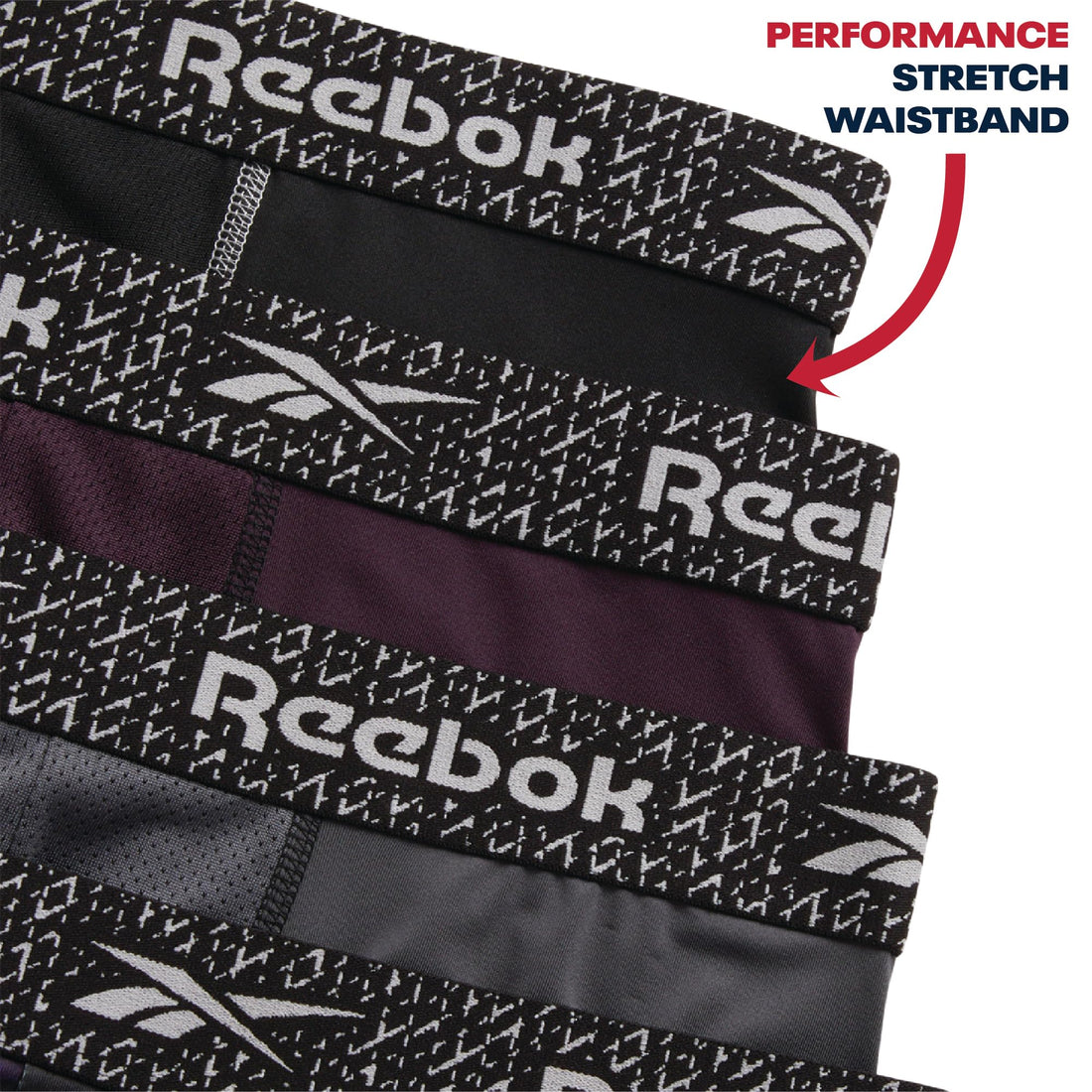 Reebok Mens Boxer Briefs - 4 Pack Underwear with Contour Pouch, 6'' Inseam | Athletic Stretch Performance Moisture-Wicking Fabric, No Fly Pouch, Tag-Free Waistband
