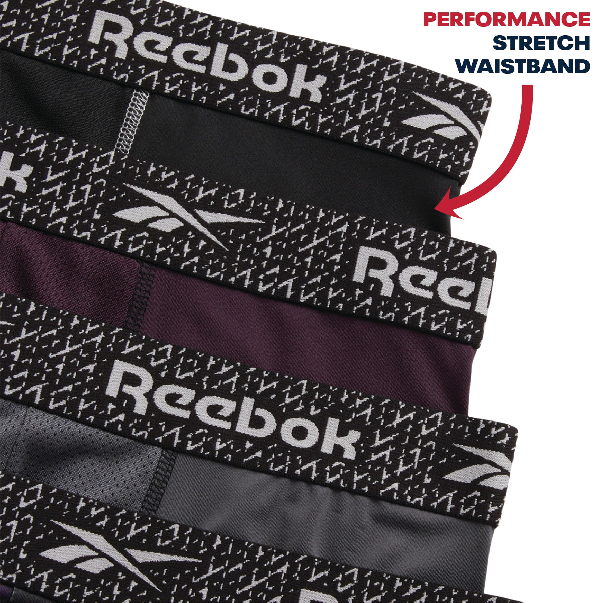 Reebok Mens Boxer Briefs - 4 Pack Underwear with Contour Pouch, 6'' Inseam | Athletic Stretch Performance Moisture-Wicking Fabric, No Fly Pouch, Tag-Free Waistband