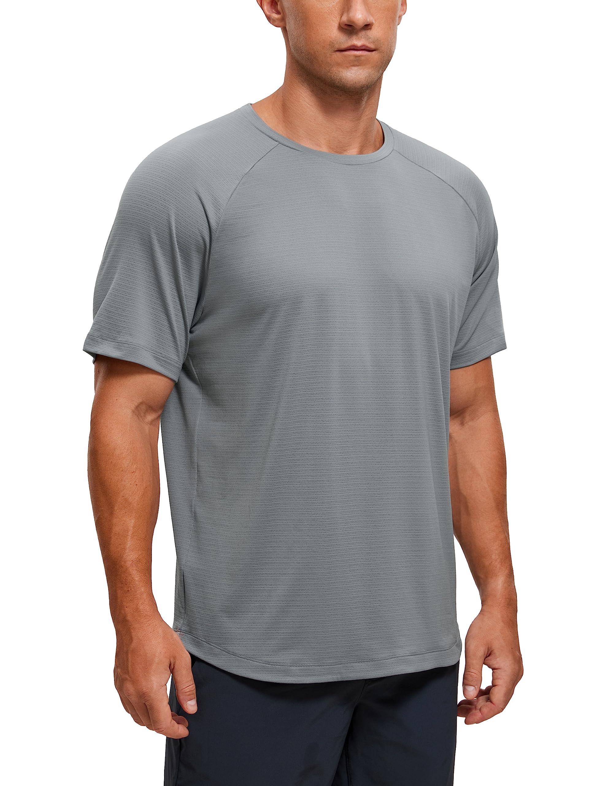 CRZ YOGA Breathable Texture Crewneck T-Shirts | Workout, Quick Dry, Lightweight, Classic Fit, Round Scallop Back, Short Sleeve Shirts for Men