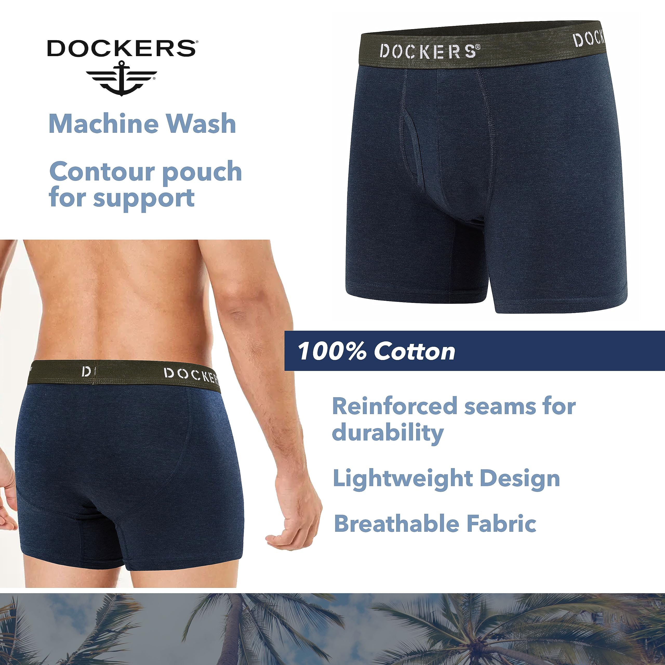 DOCKERS Mens Boxer Briefs Breathable Cotton Underwear for Men Pack of 5