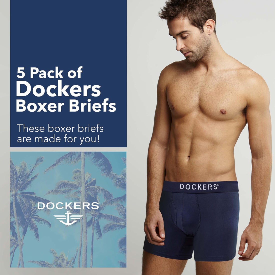 DOCKERS Mens Boxer Briefs Breathable Cotton Underwear for Men Pack of 5