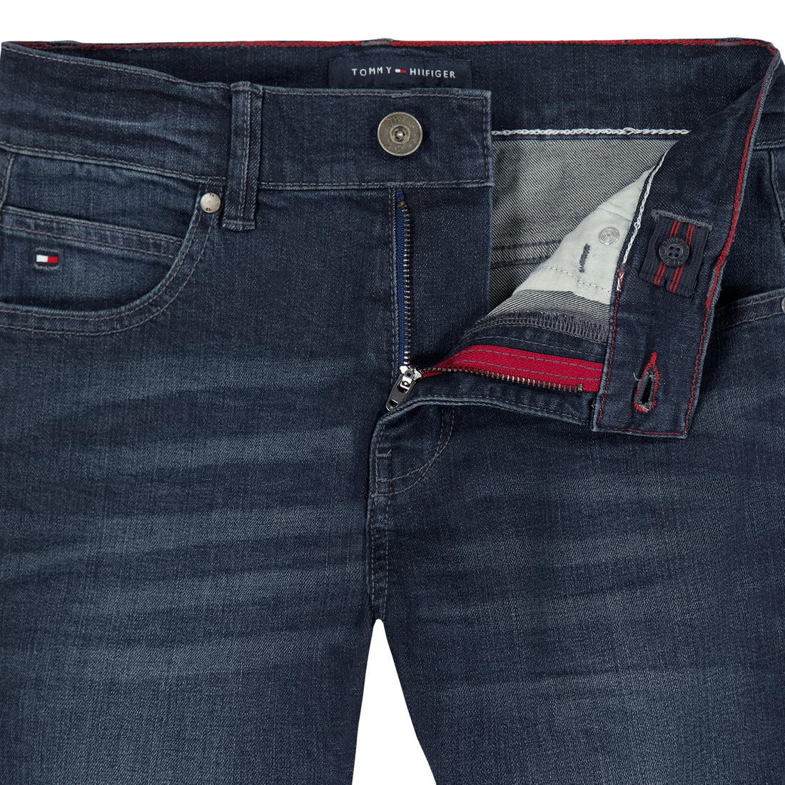 Tommy Hilfiger Boys' 5-Pocket Stretch Slim Straight Leg Denim Jean, Zipper Fly & Button Closure