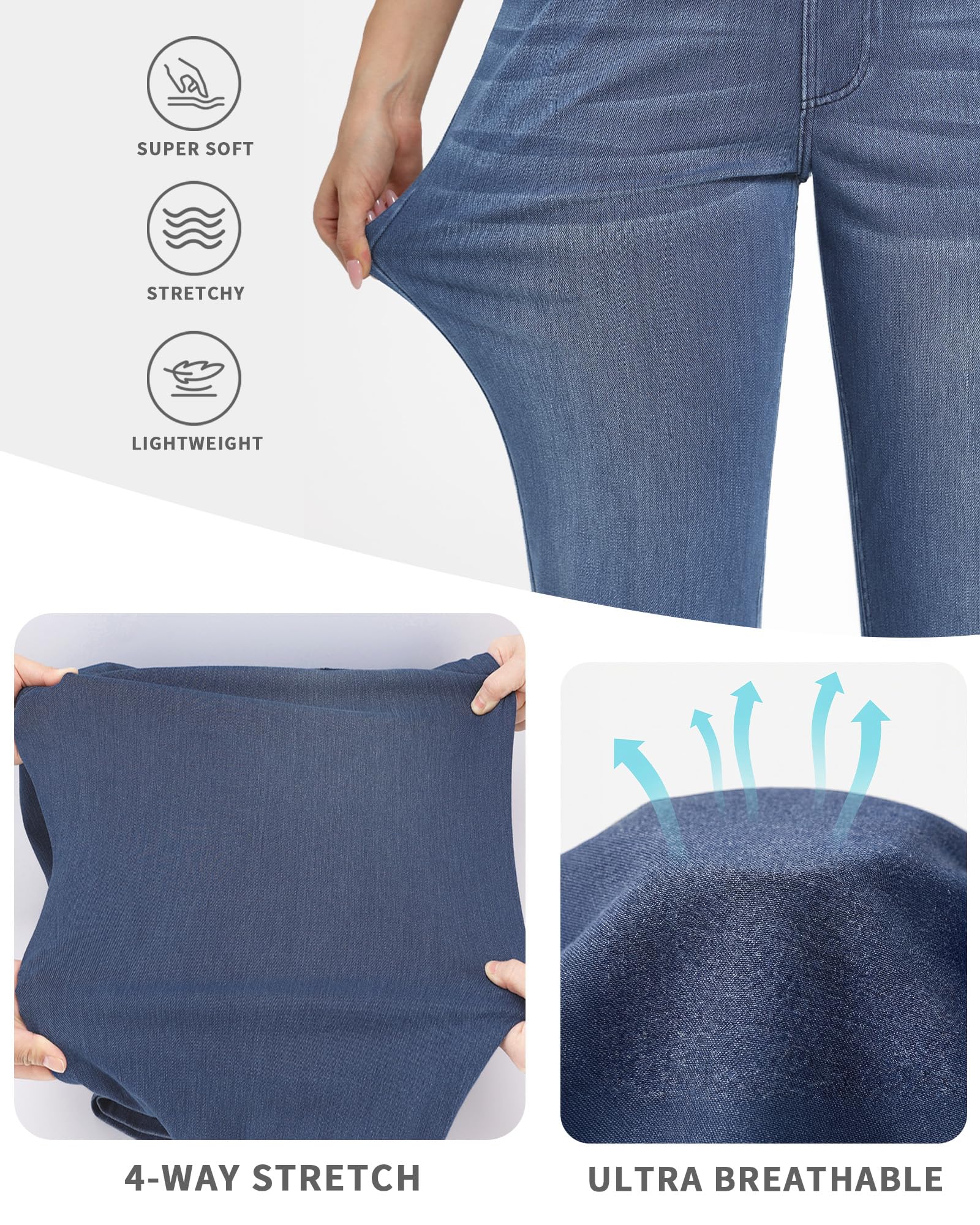 Pull on Straight Leg Jeans for Women Stretchy Sweatpant Jeans Elastic High Waist Tummy Control Trendy Denim Pants