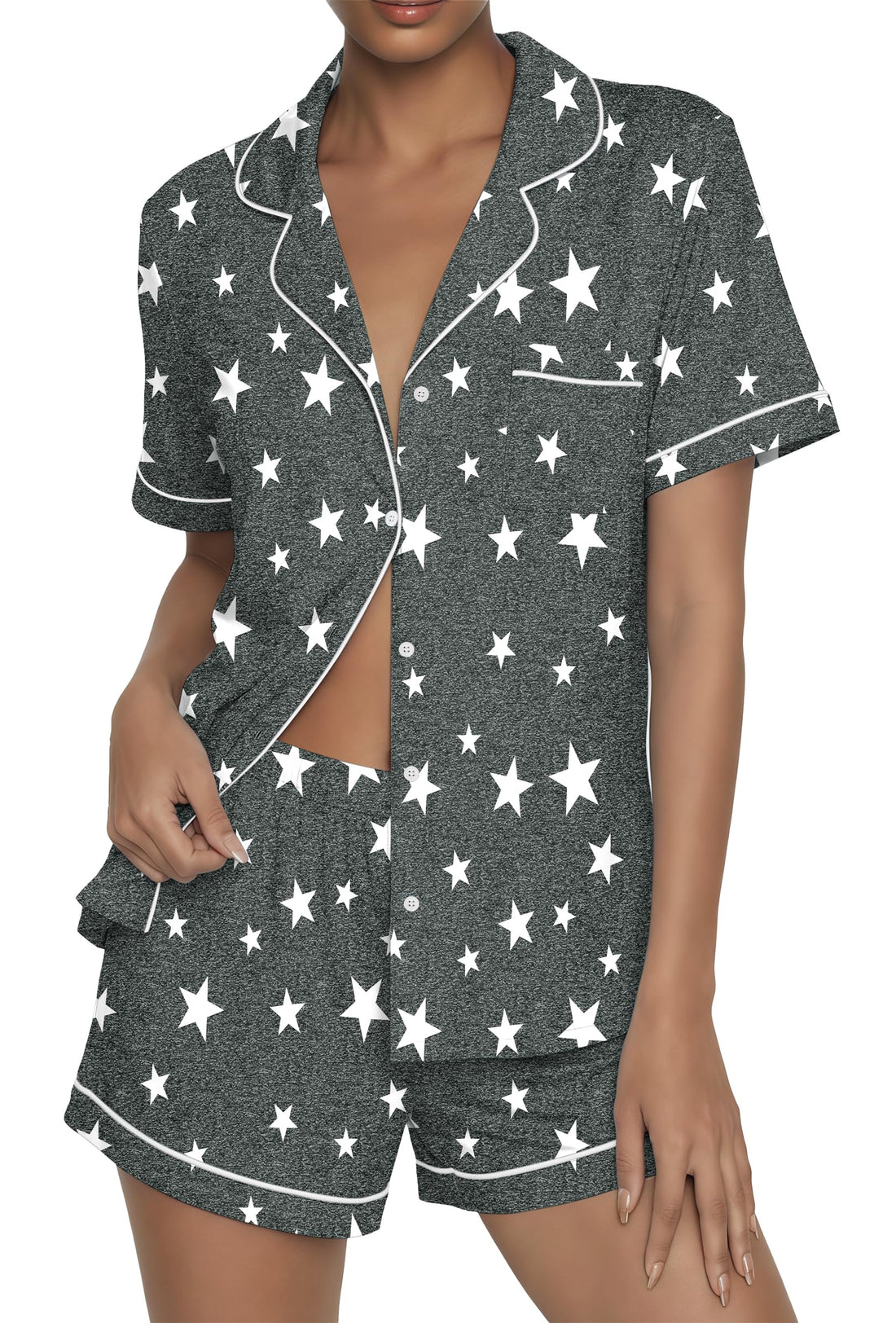 Ekouaer Womens Pajama Sets Button Up Pjs 2 Piece Short Sleeve Sleepwear